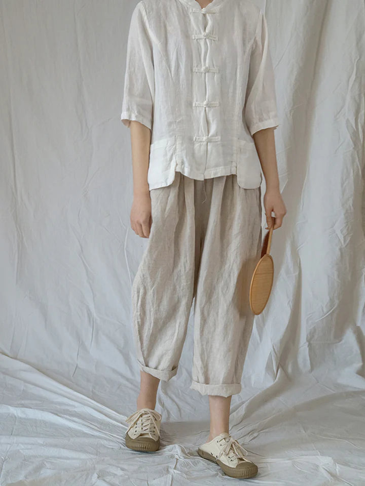 Taupe Cropped style Drawstring Pockets Pant