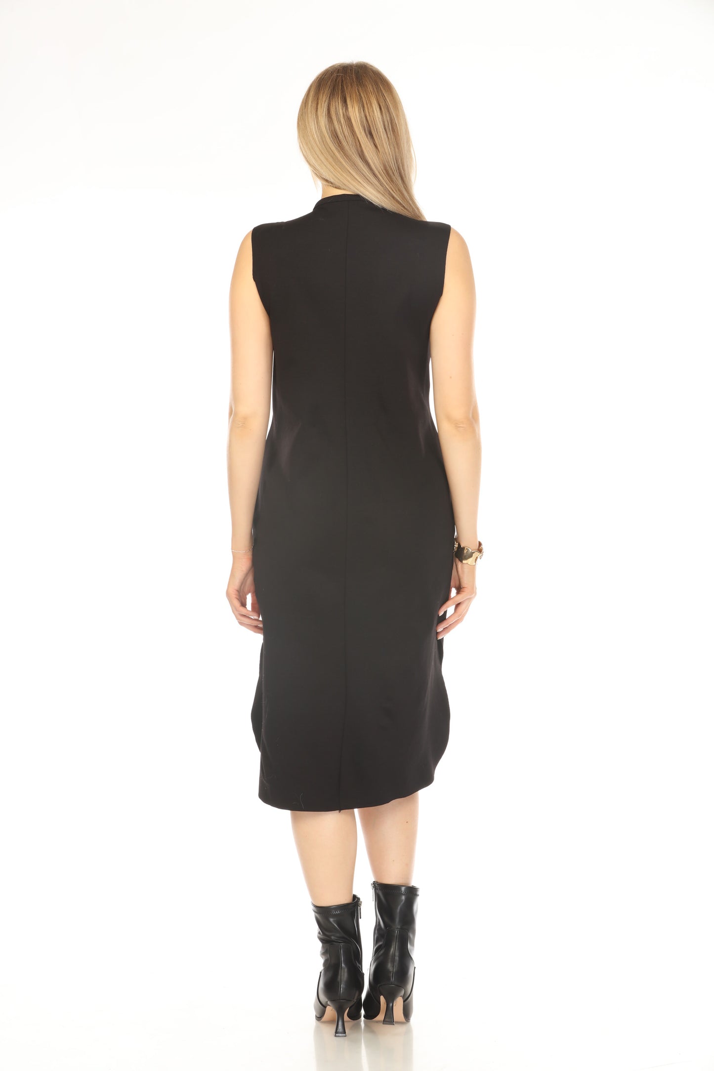 Black Button Detailed Dress With Zipper