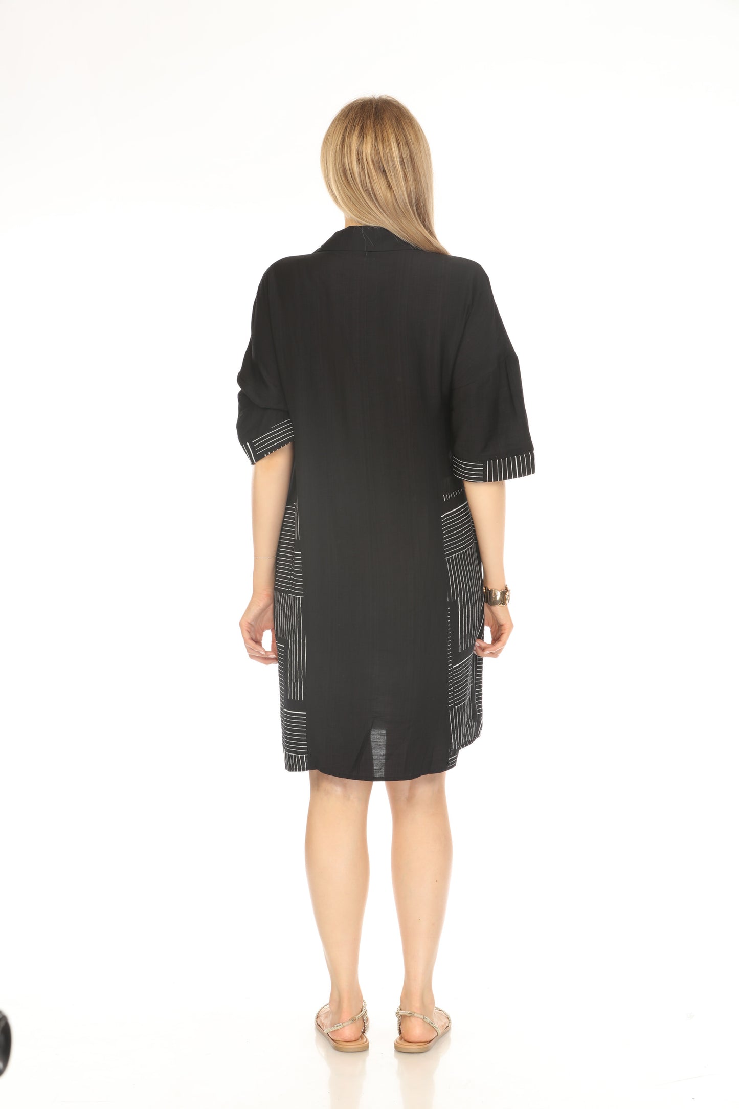 Black Side Strips Pockets Dress