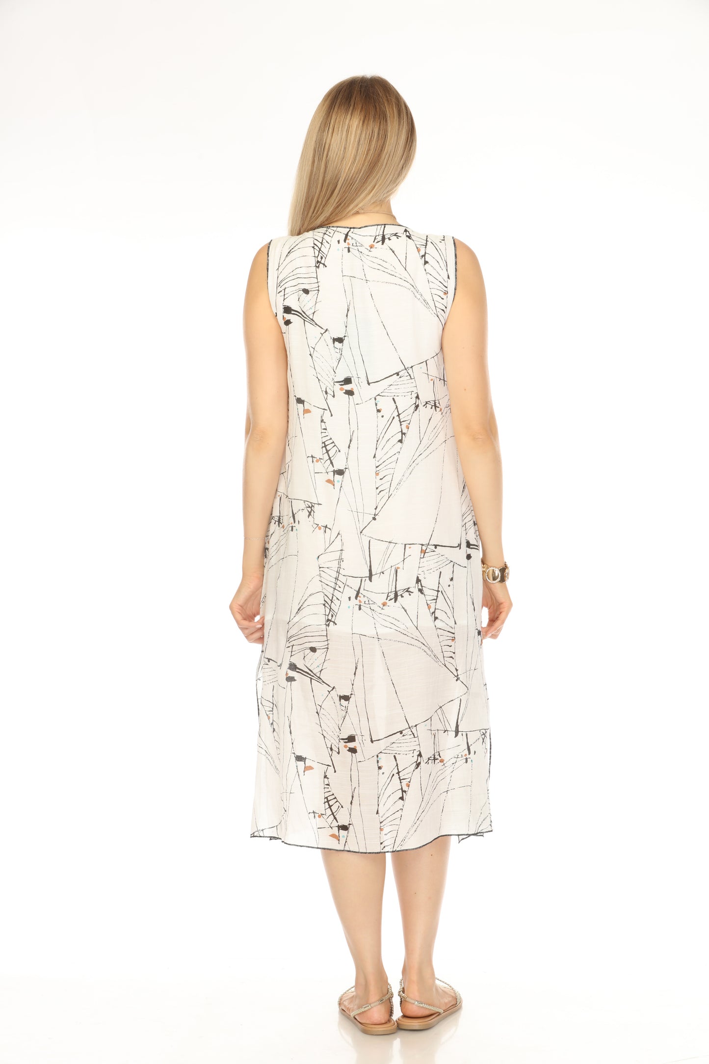 White Black Abstract Side Pocket Dress