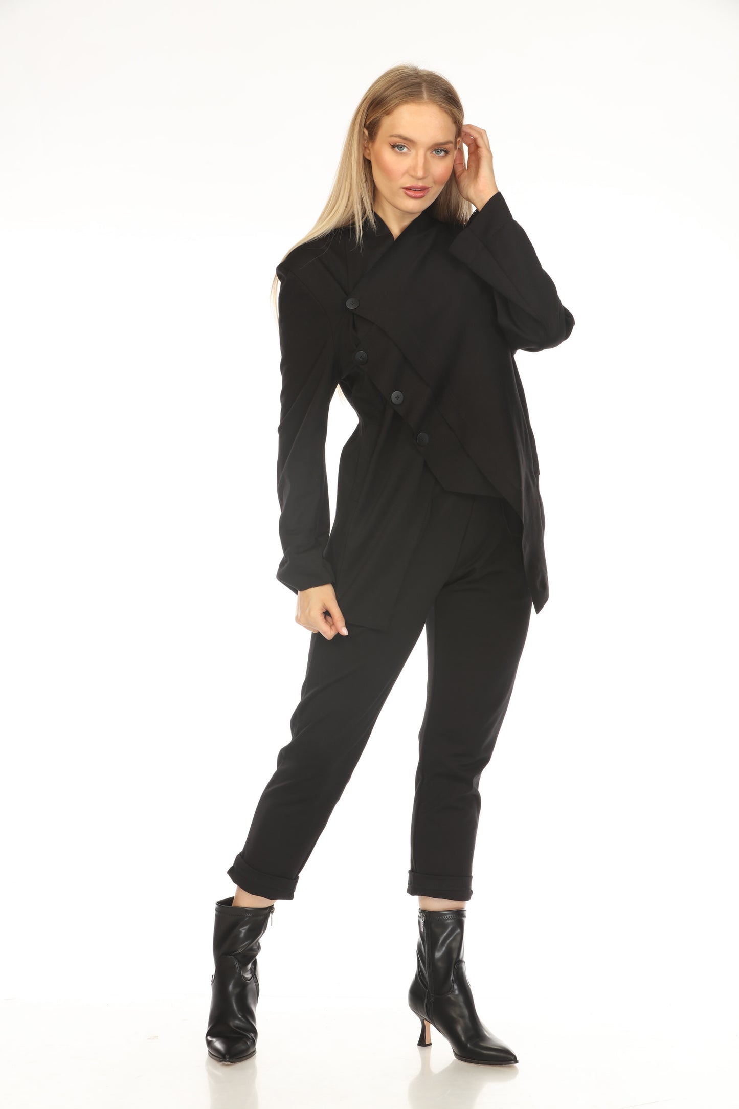 Black Buttoned Asymmetrical Blazer