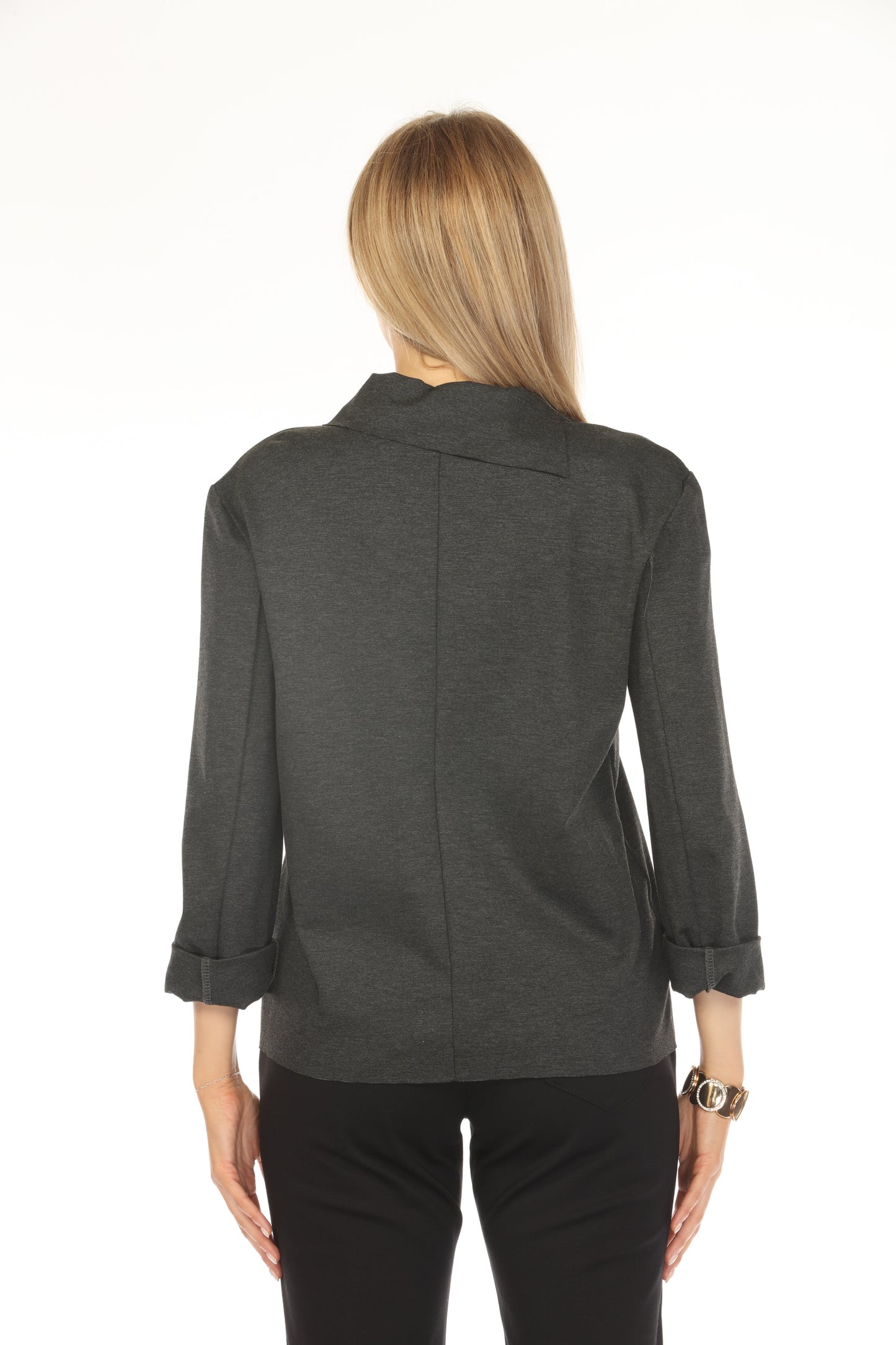 Grey Buttoned Classy Collar Blazer