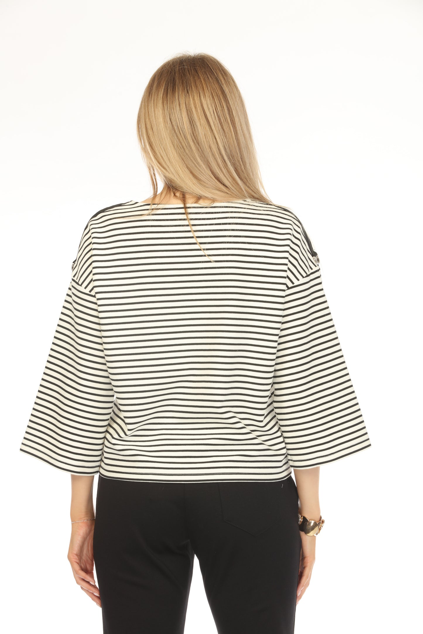 White Black Horizontal Strips Stylish Top