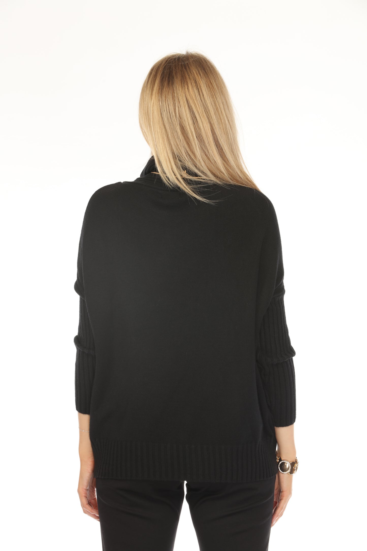 Black high neck pockets Sweater Top