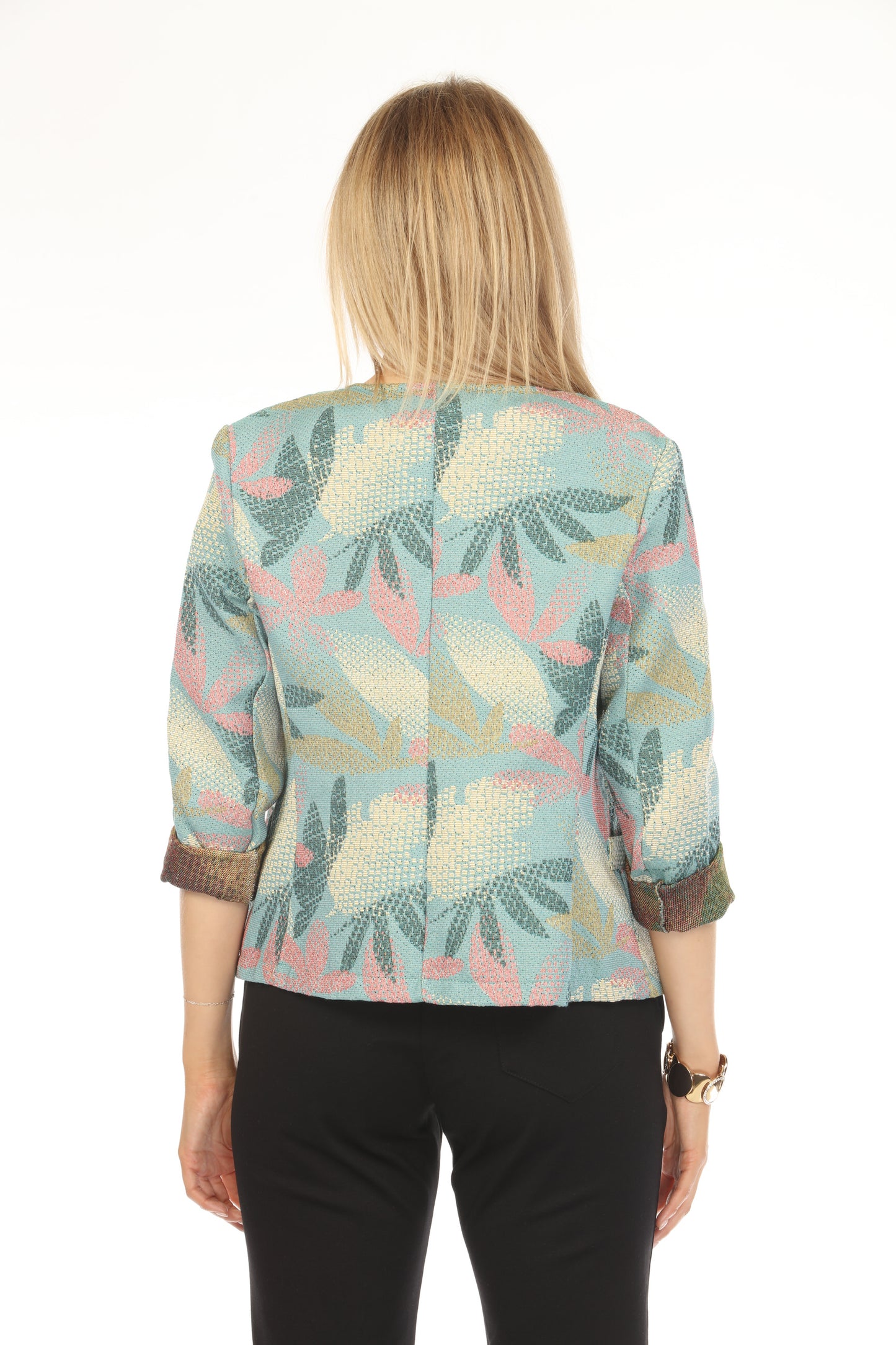 Blue Textured Leaf Print Blazer