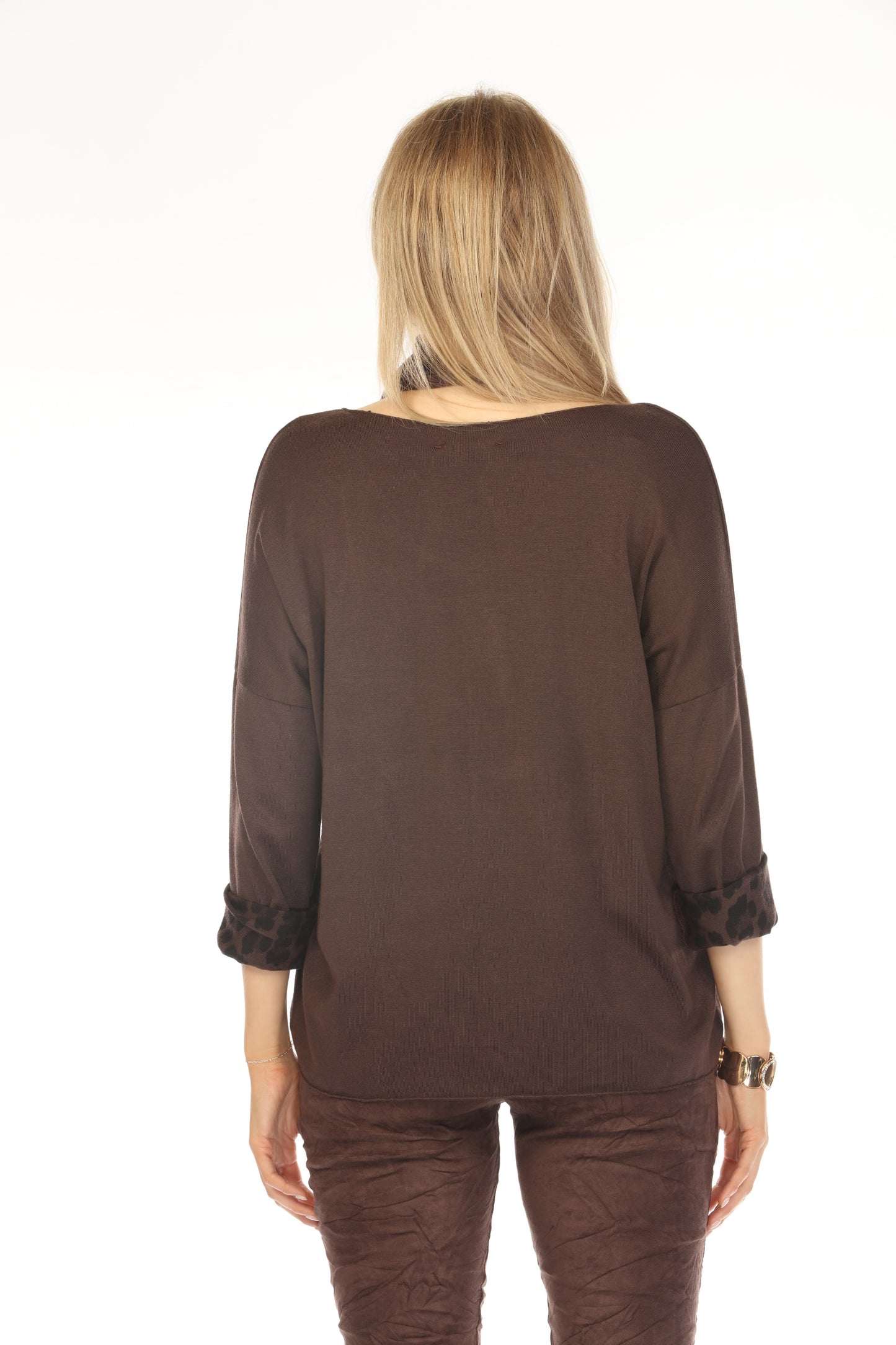 Chocolate Color Top With Leopard Print Scarf