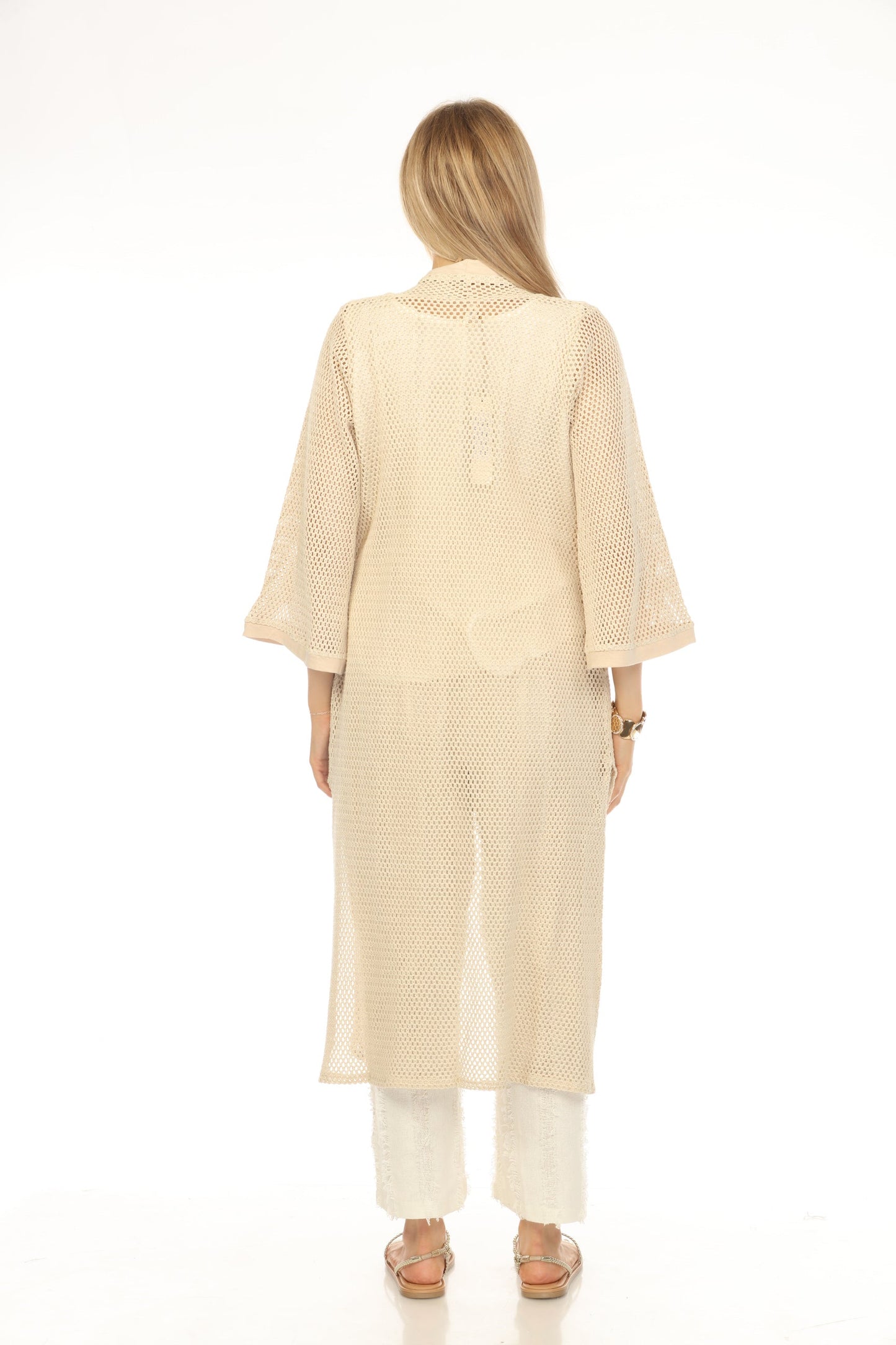 Beige Crochet Cardigan With Pockets