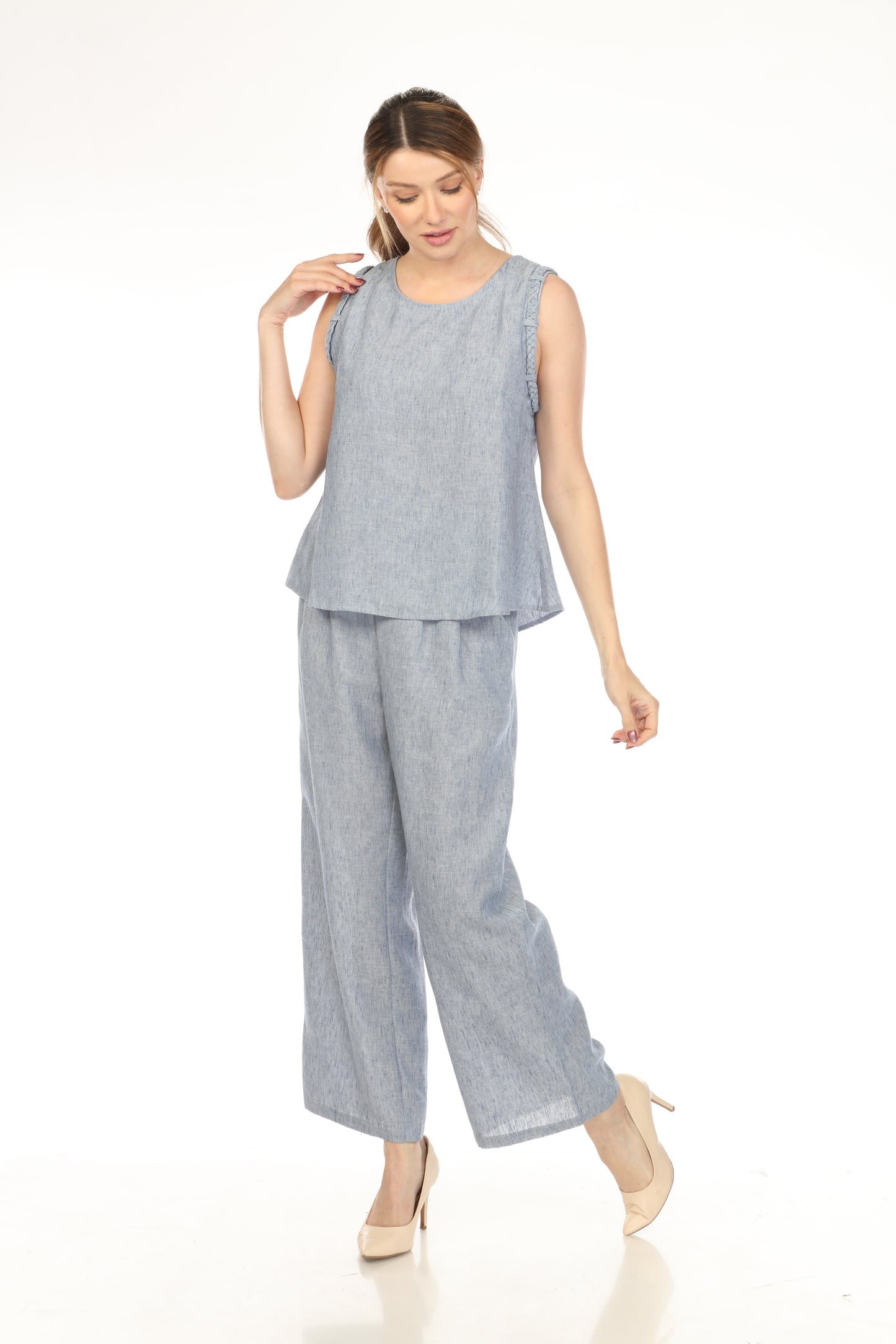 Denim Blue Braids Designed Top