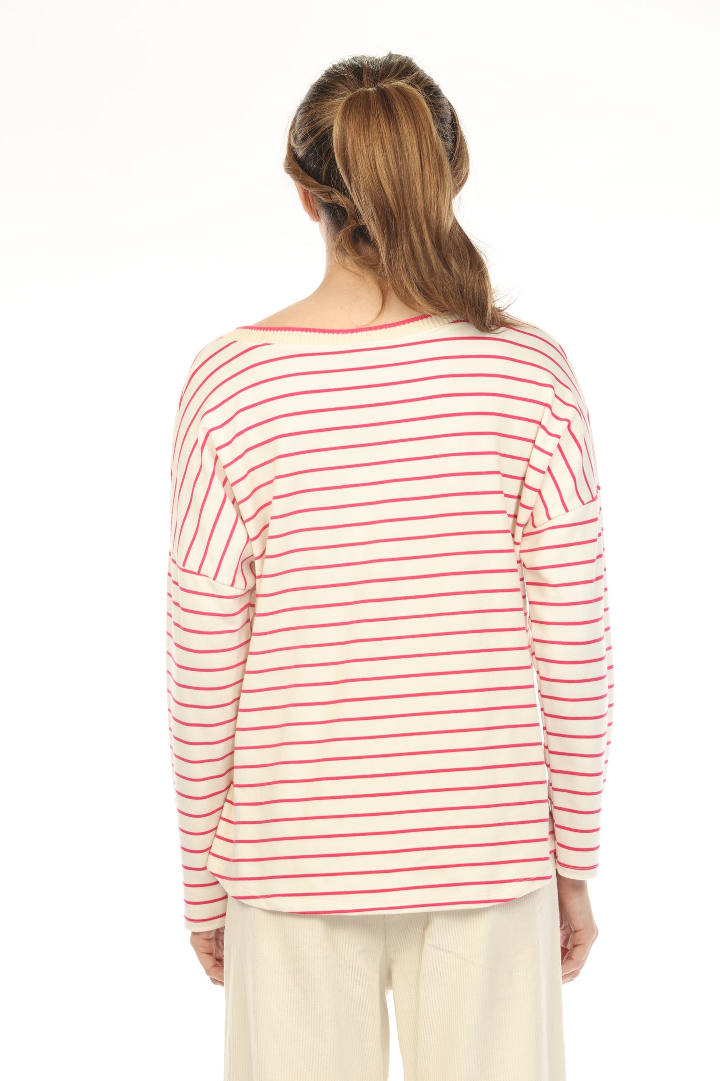 Fushia off white v neck Top CT2835