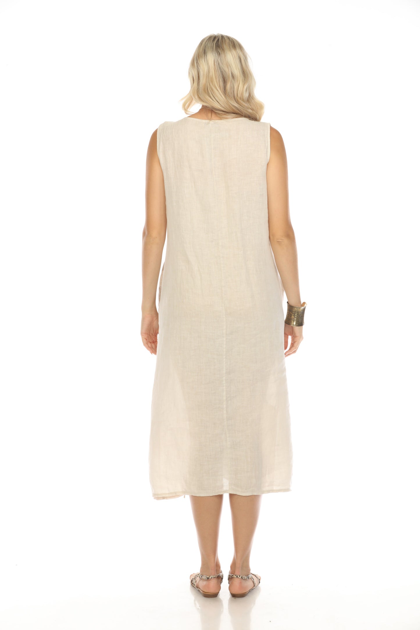 Beige Dress with Pockets and Abstract Design