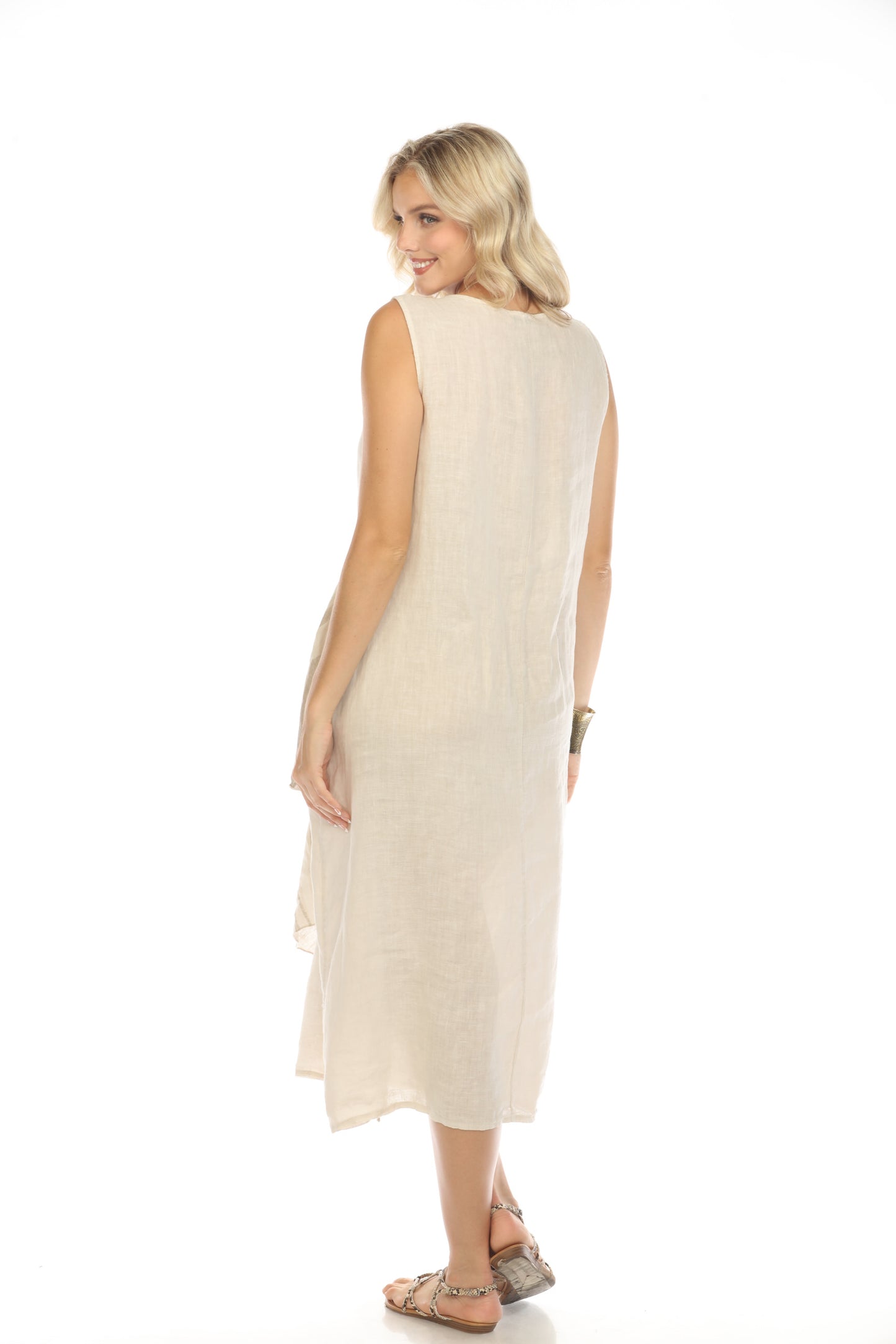 Beige Dress with Pockets and Abstract Design