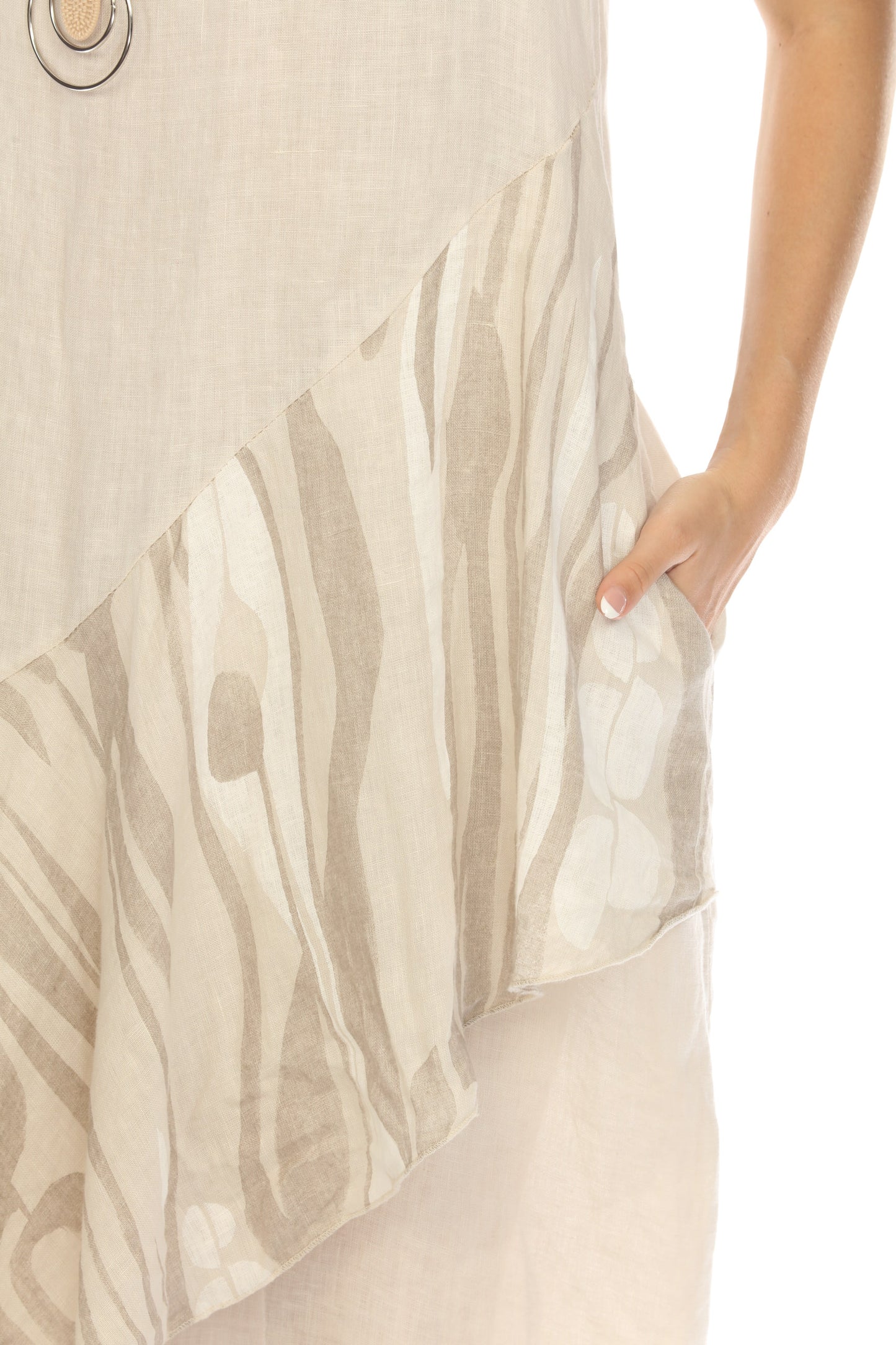Beige Dress with Pockets and Abstract Design