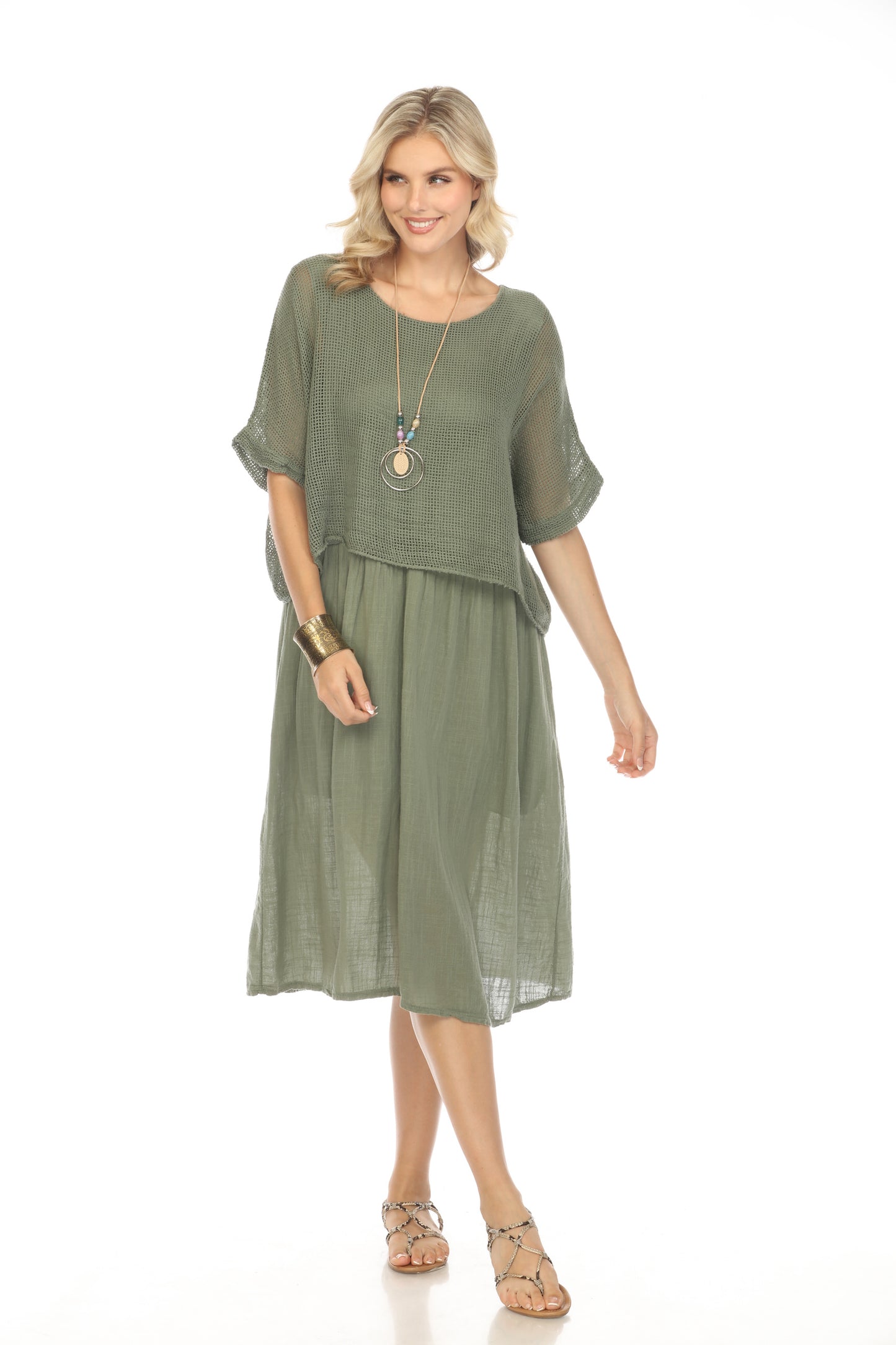 Olive Cape style Dress with Netting Detail