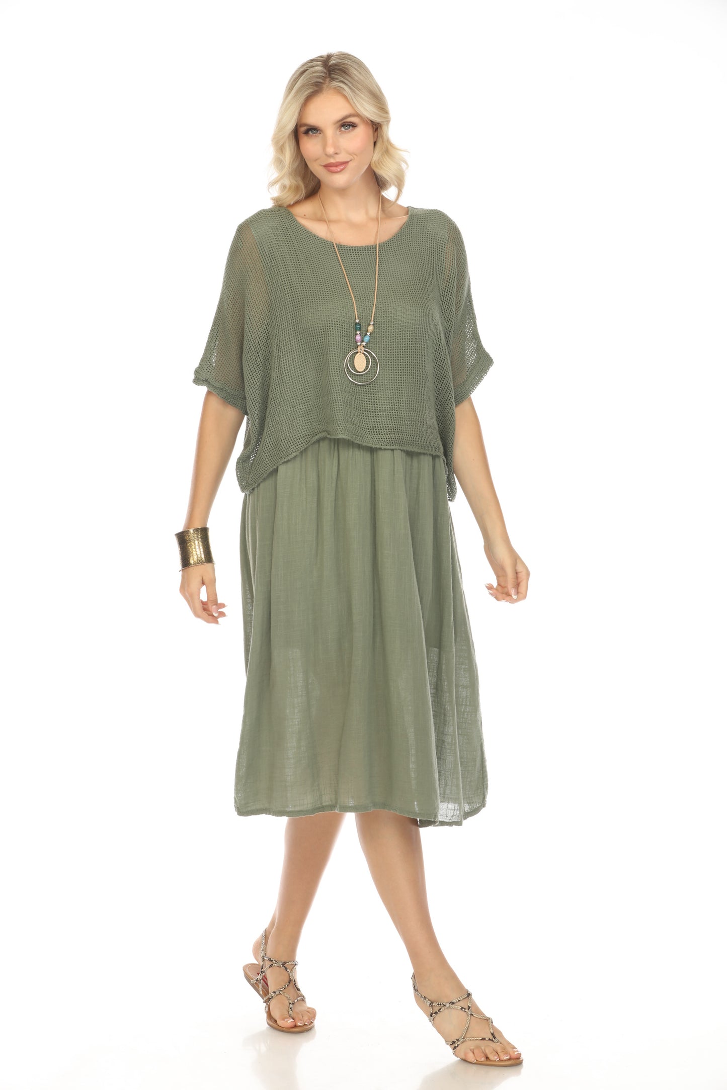 Olive Cape style Dress with Netting Detail