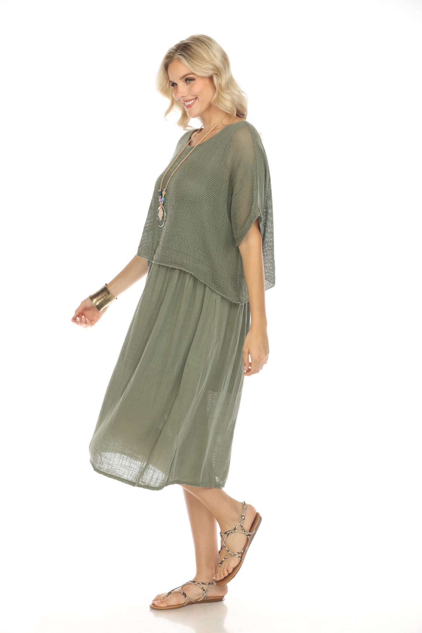Olive Cape style Dress with Netting Detail