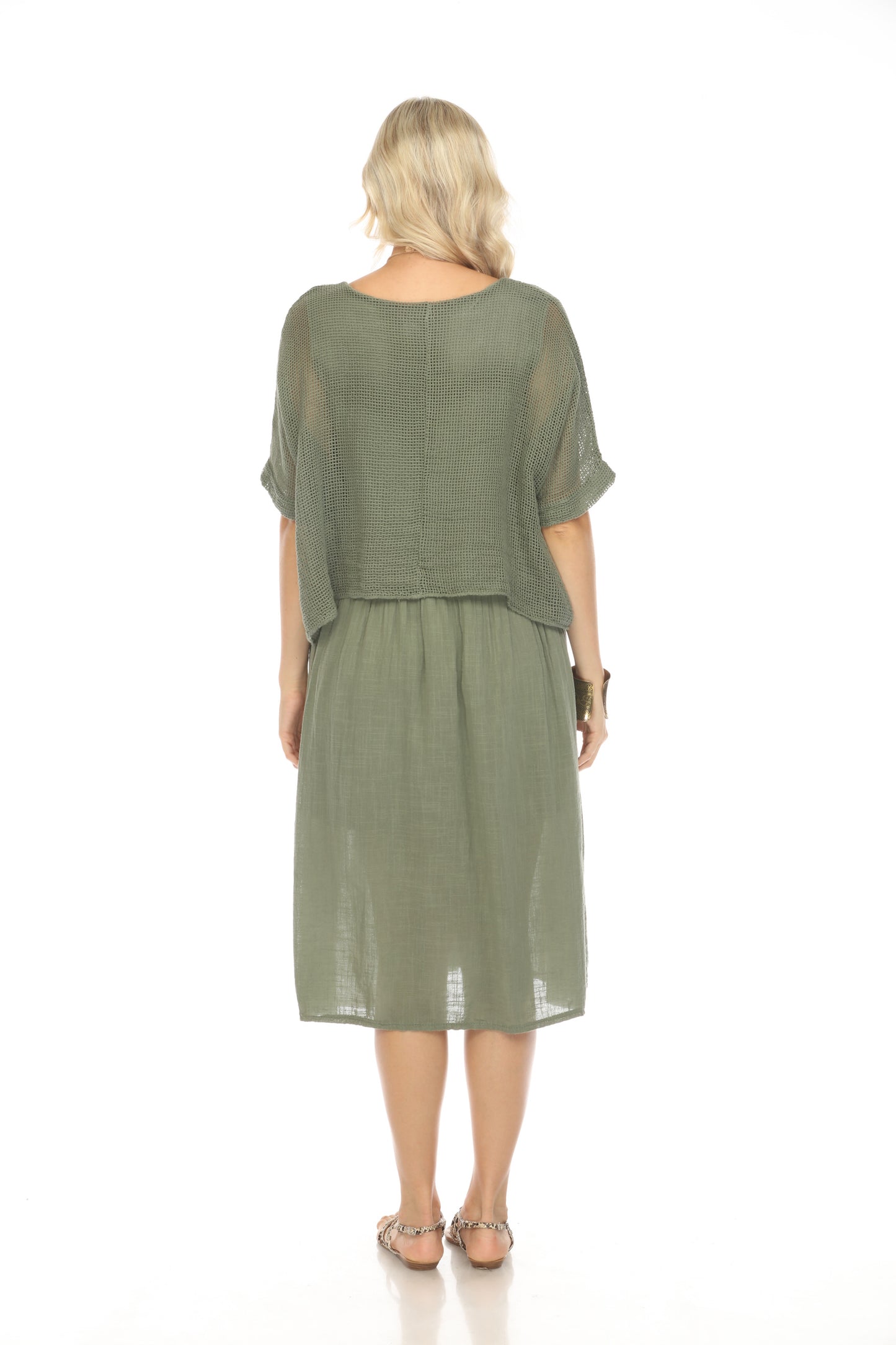 Olive Cape style Dress with Netting Detail