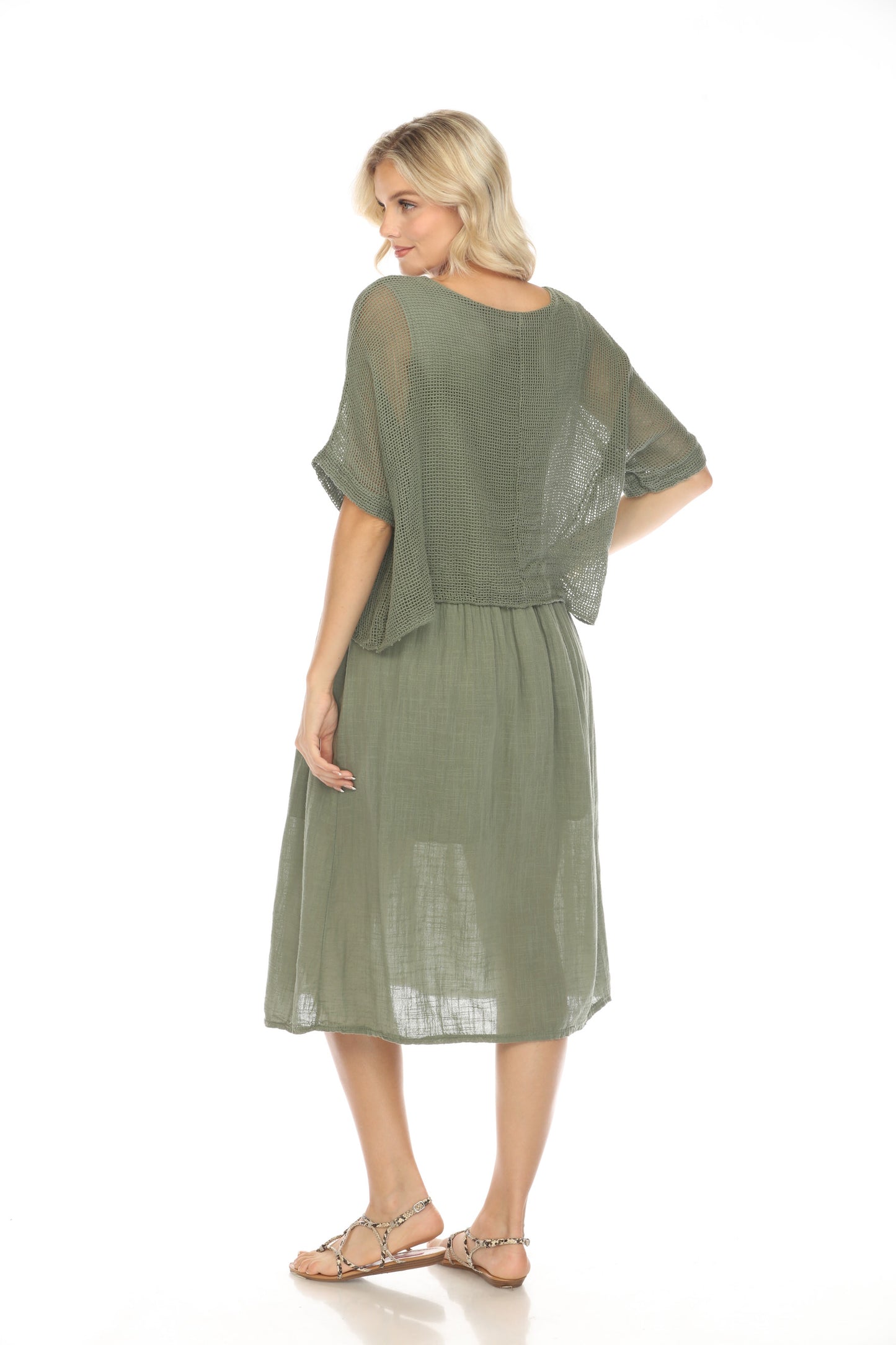 Olive Cape style Dress with Netting Detail