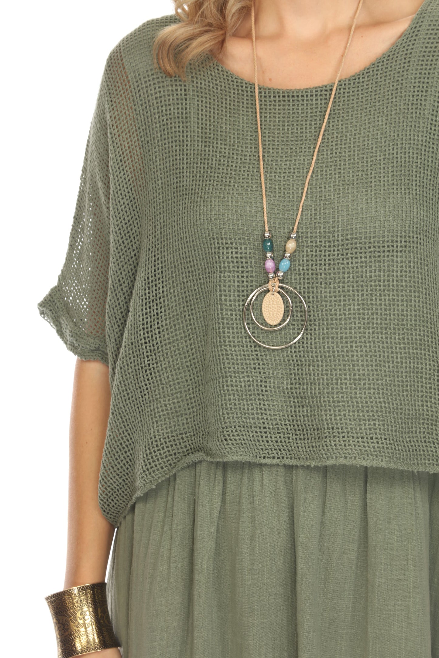 Olive Cape style Dress with Netting Detail