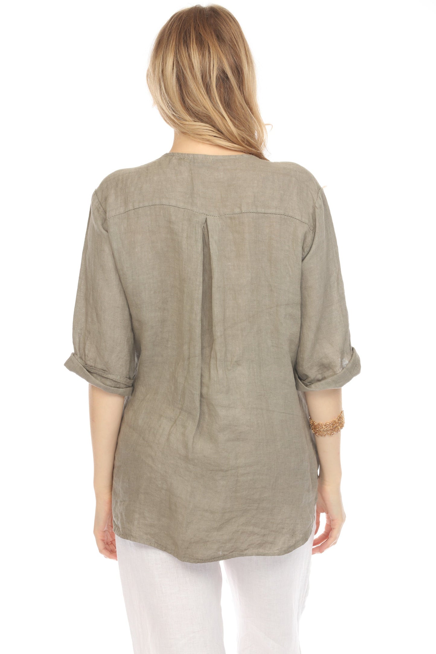Taupe Bronze Button 3/4 Rollup Sleeves Top