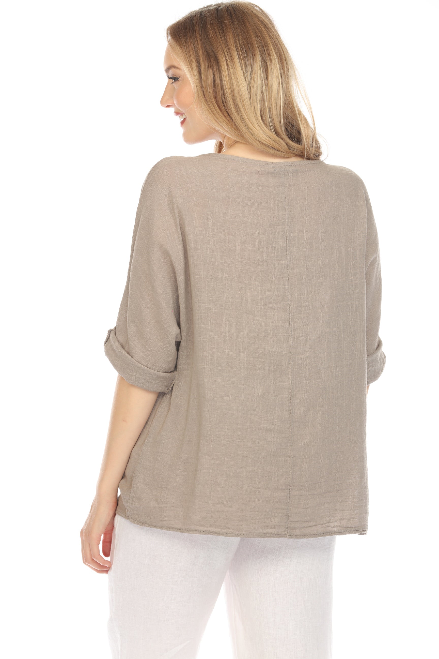 Plain boat neck rollup sleeves Top
