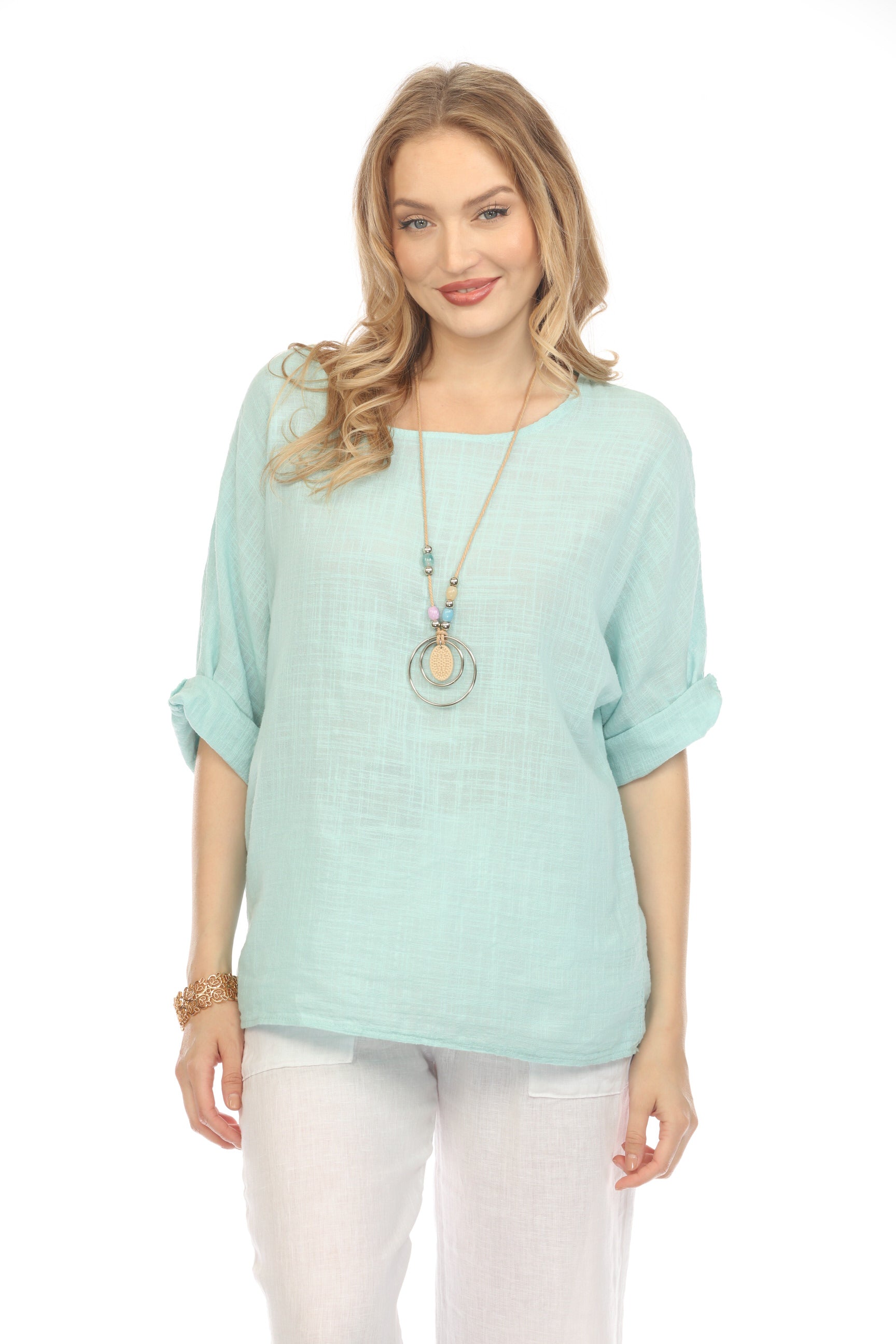 Plain boat neck rollup sleeves Top