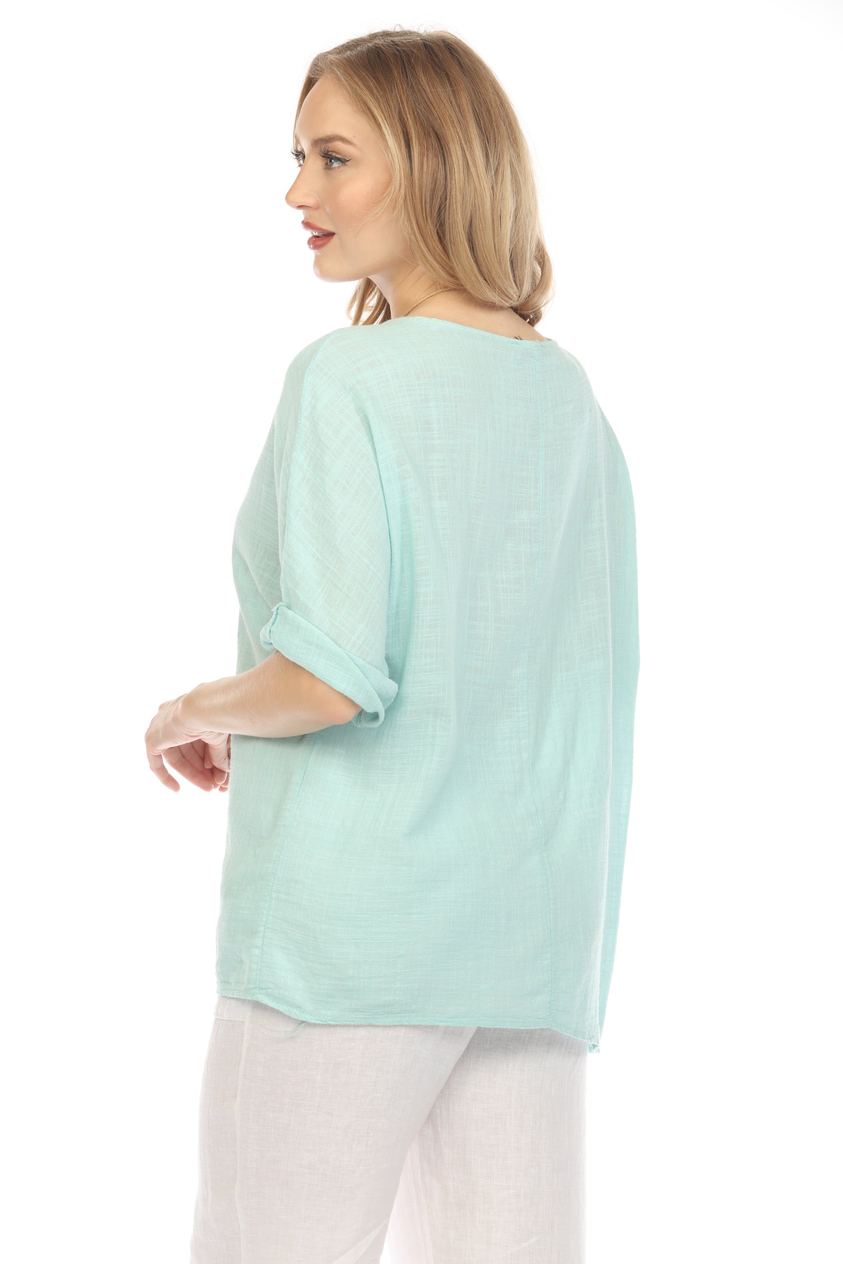 Plain boat neck rollup sleeves Top
