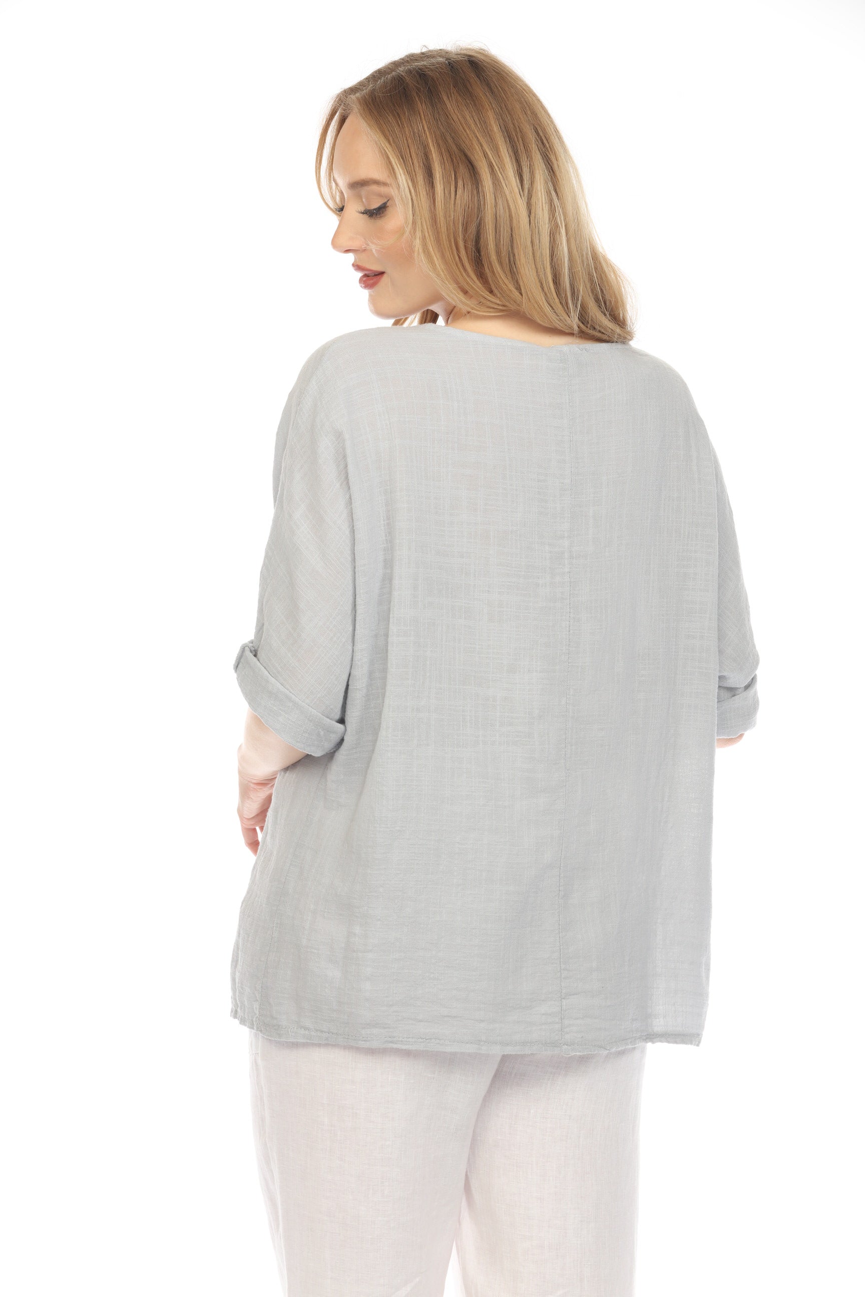 Plain boat neck rollup sleeves Top