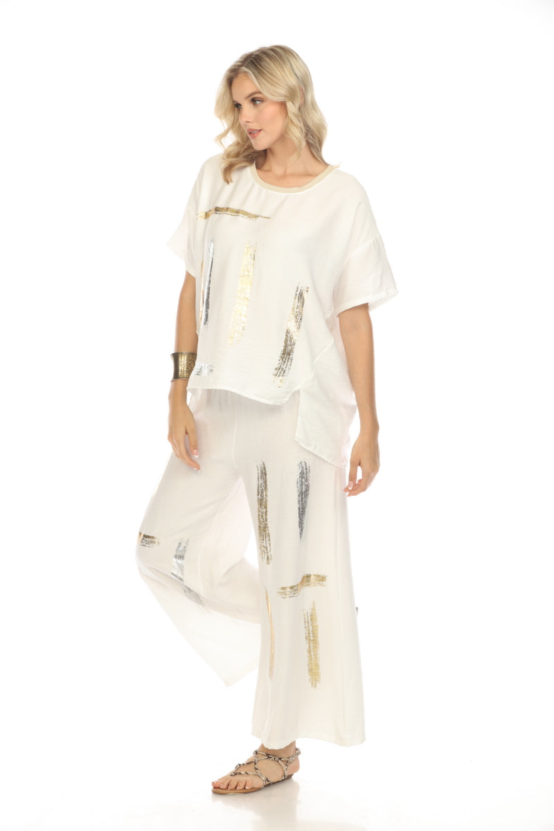 Off white silver gold modern art print pant