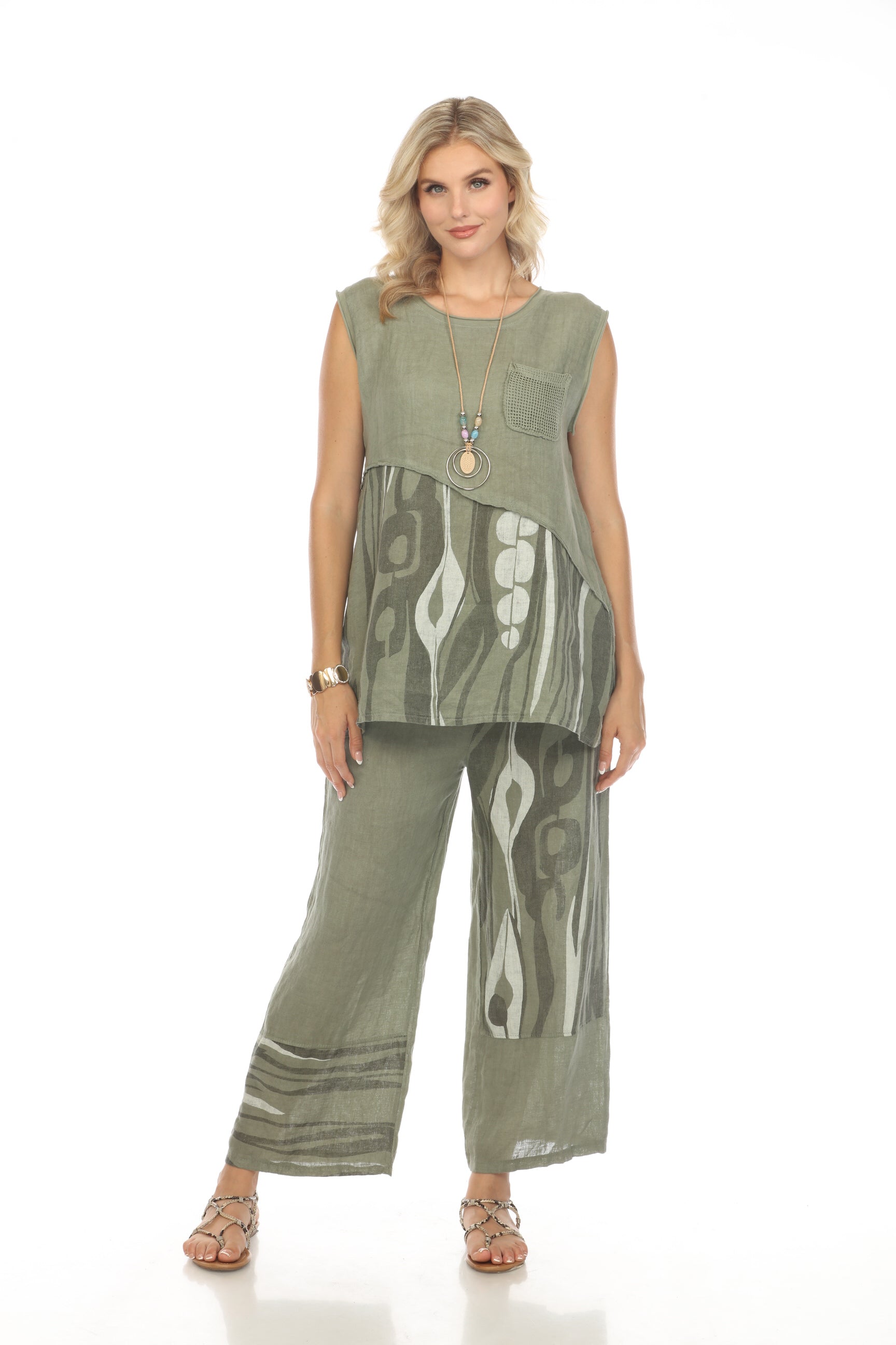 Olive Abstract Print Wide Leg Pant
