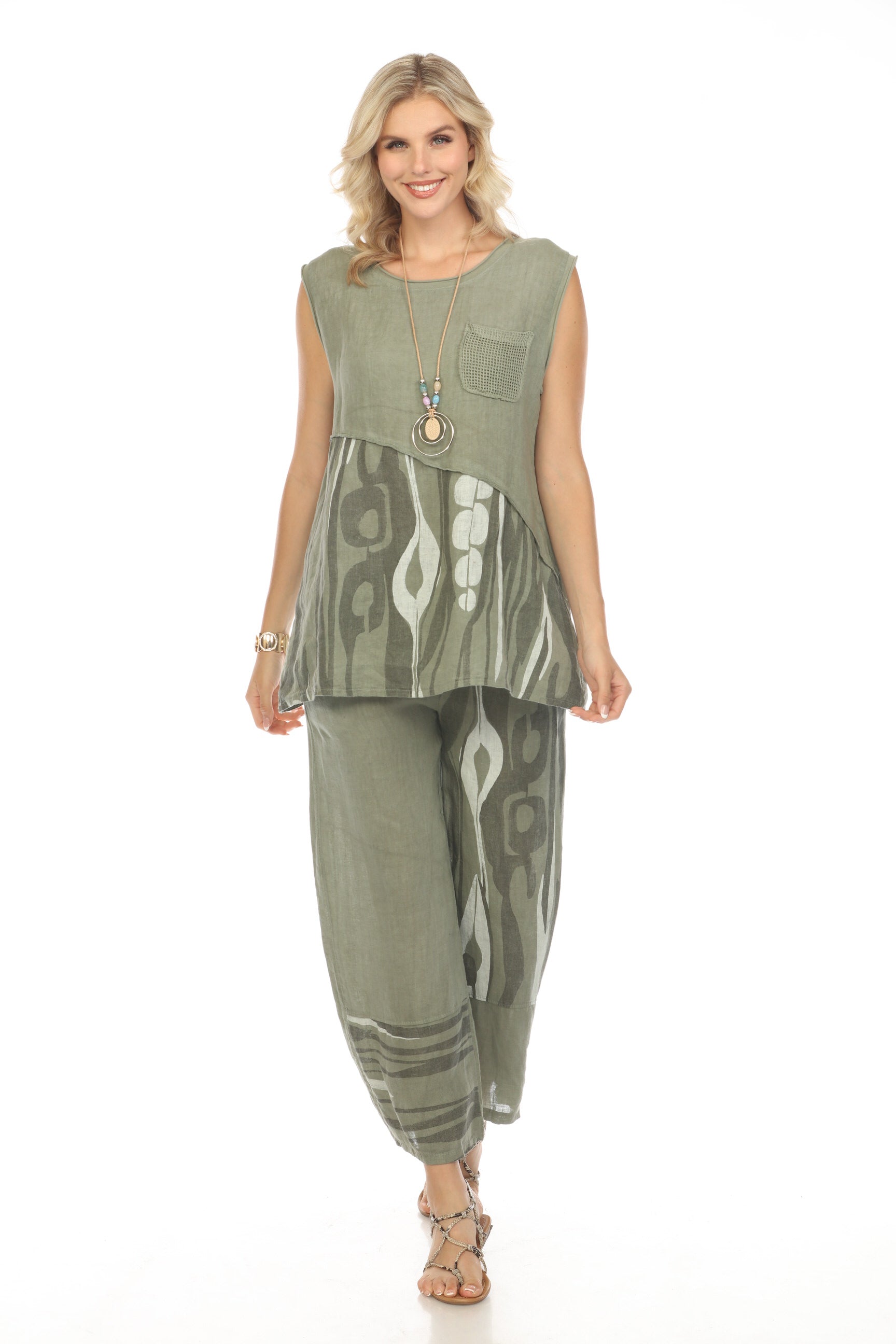 Olive Abstract Print Wide Leg Pant