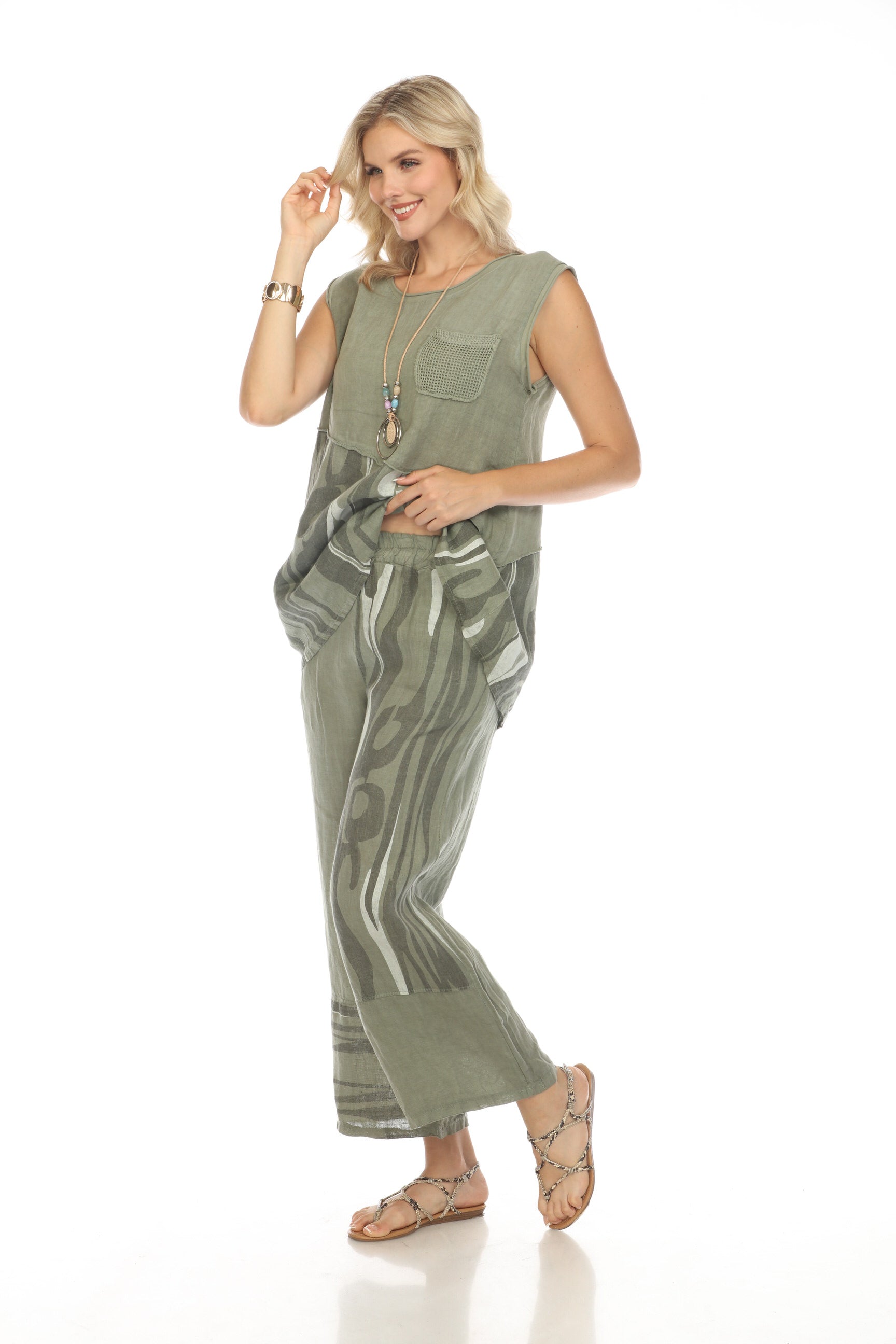 Olive Abstract Print Wide Leg Pant
