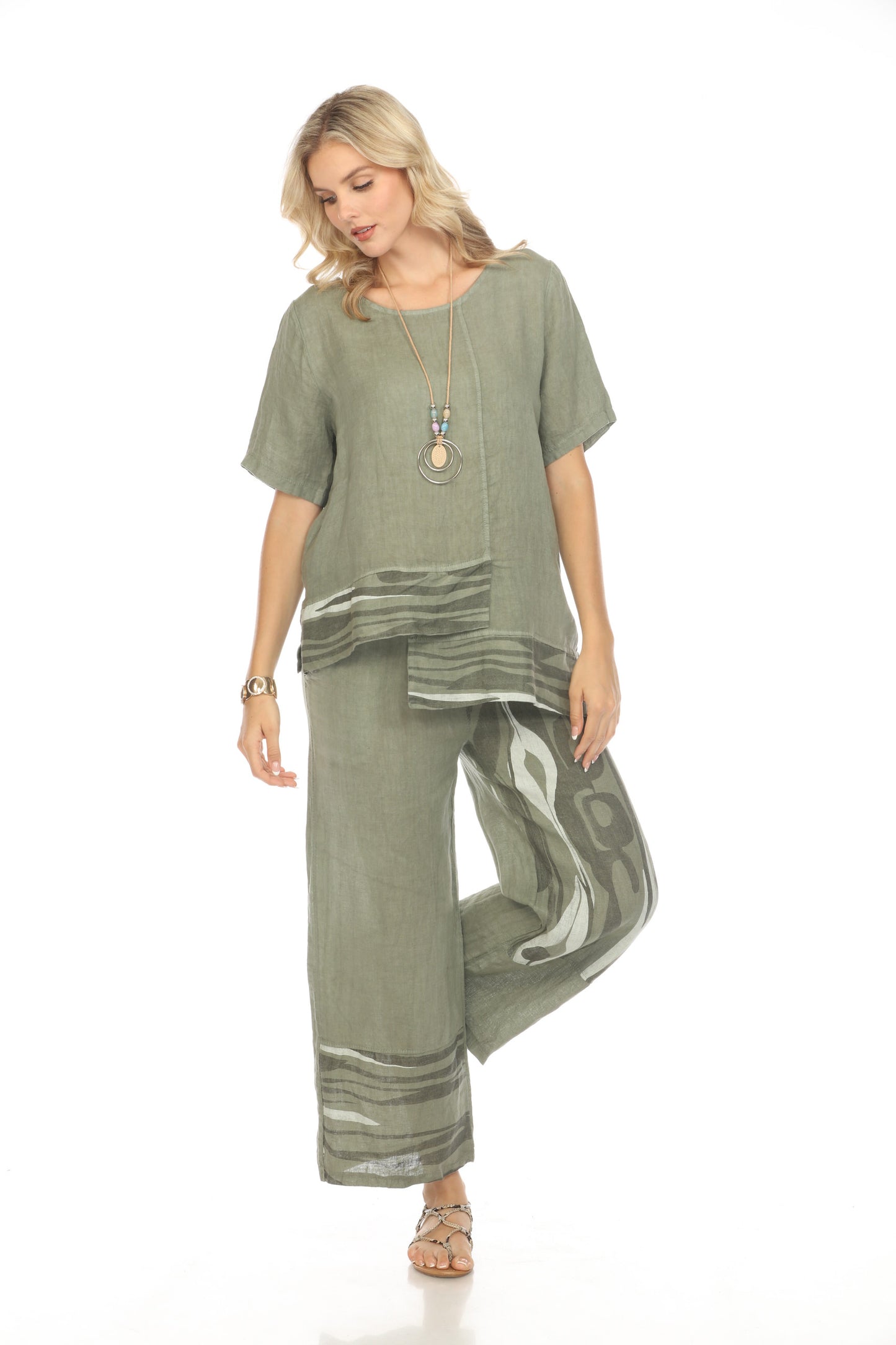 Olive Abstract Print Wide Leg Pant