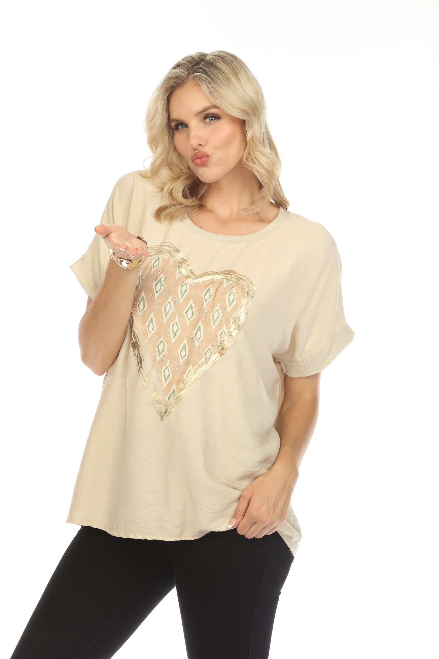 Beige Heart Detailing Chic Top