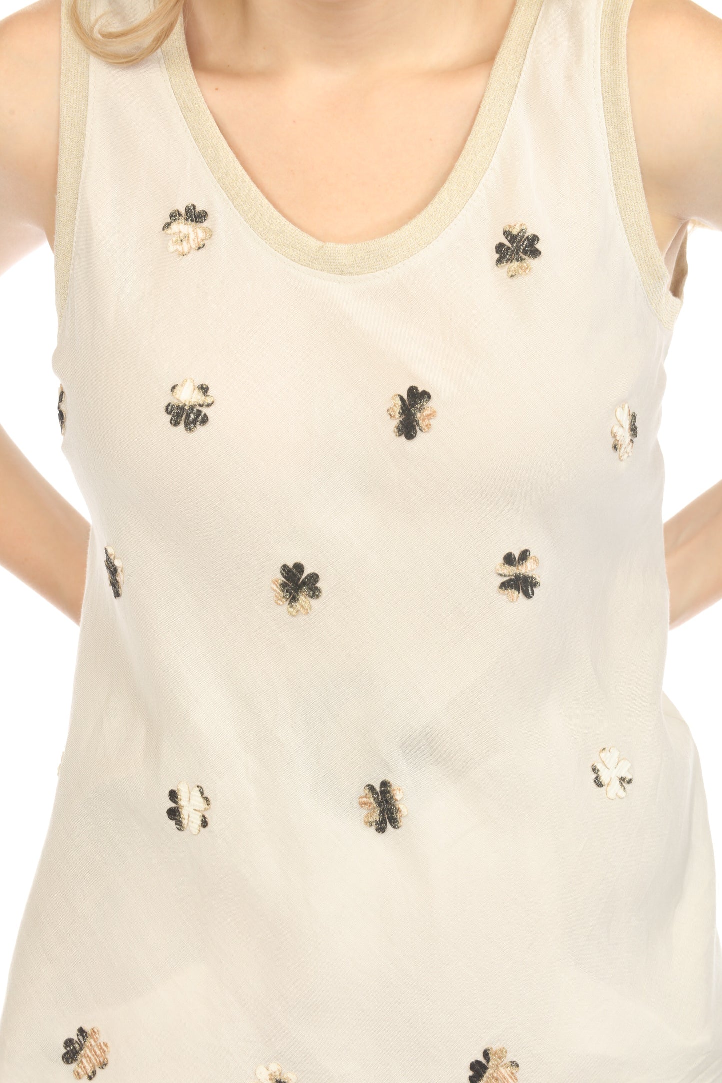 Beige Floral detailed Print Sleeveless Top