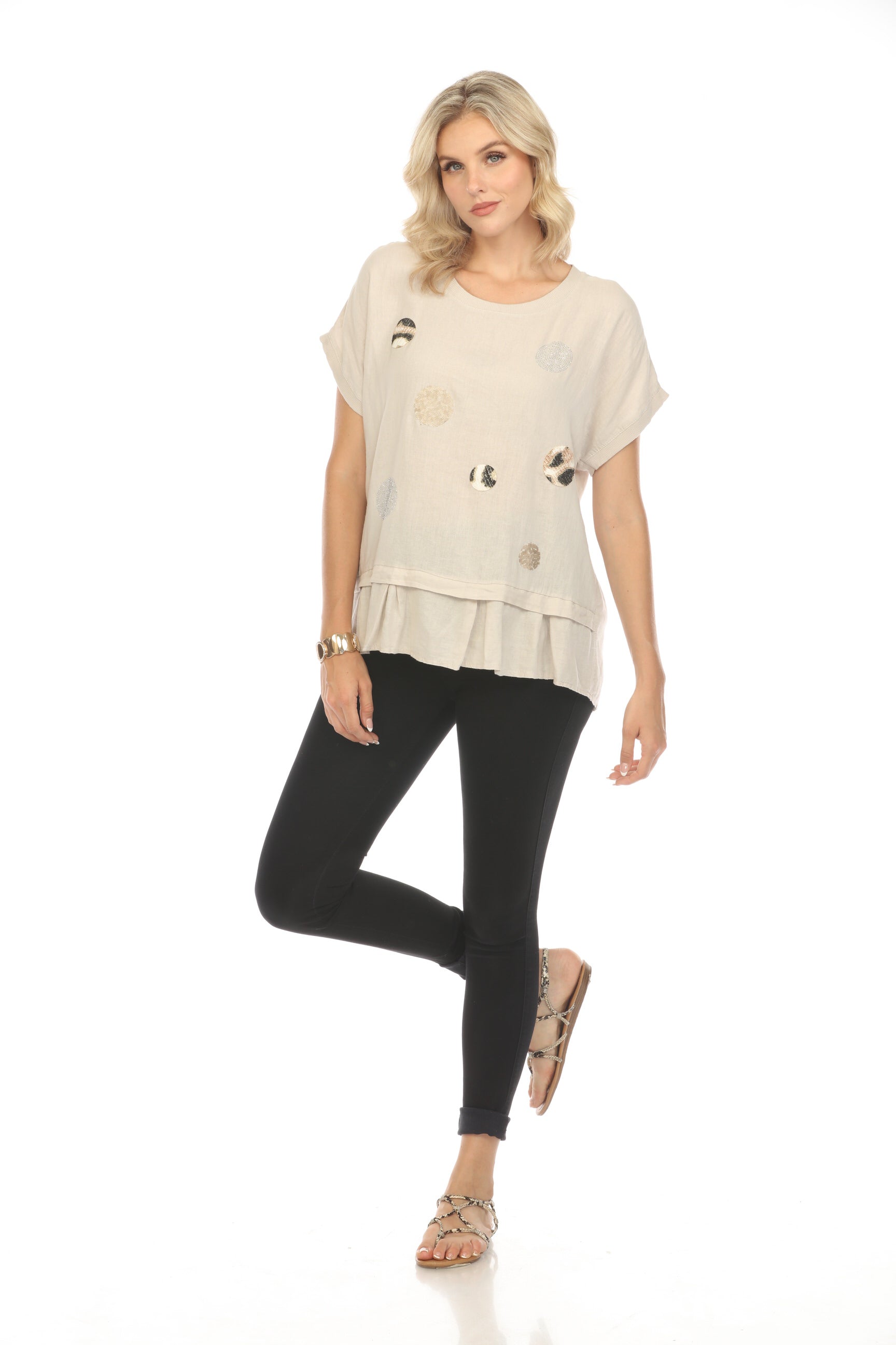 Patched style Tulip ruffle hem top