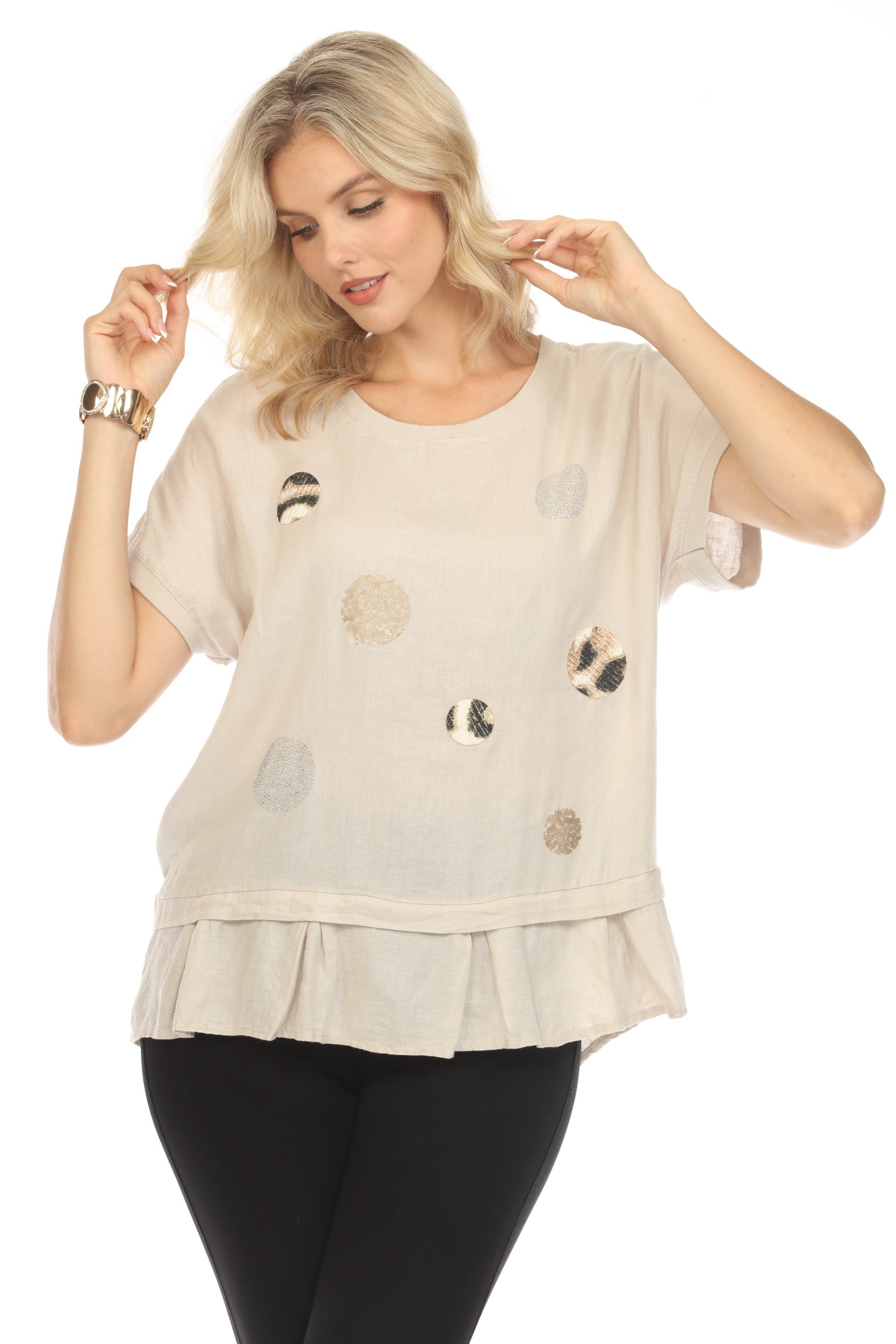 Patched style Tulip ruffle hem top