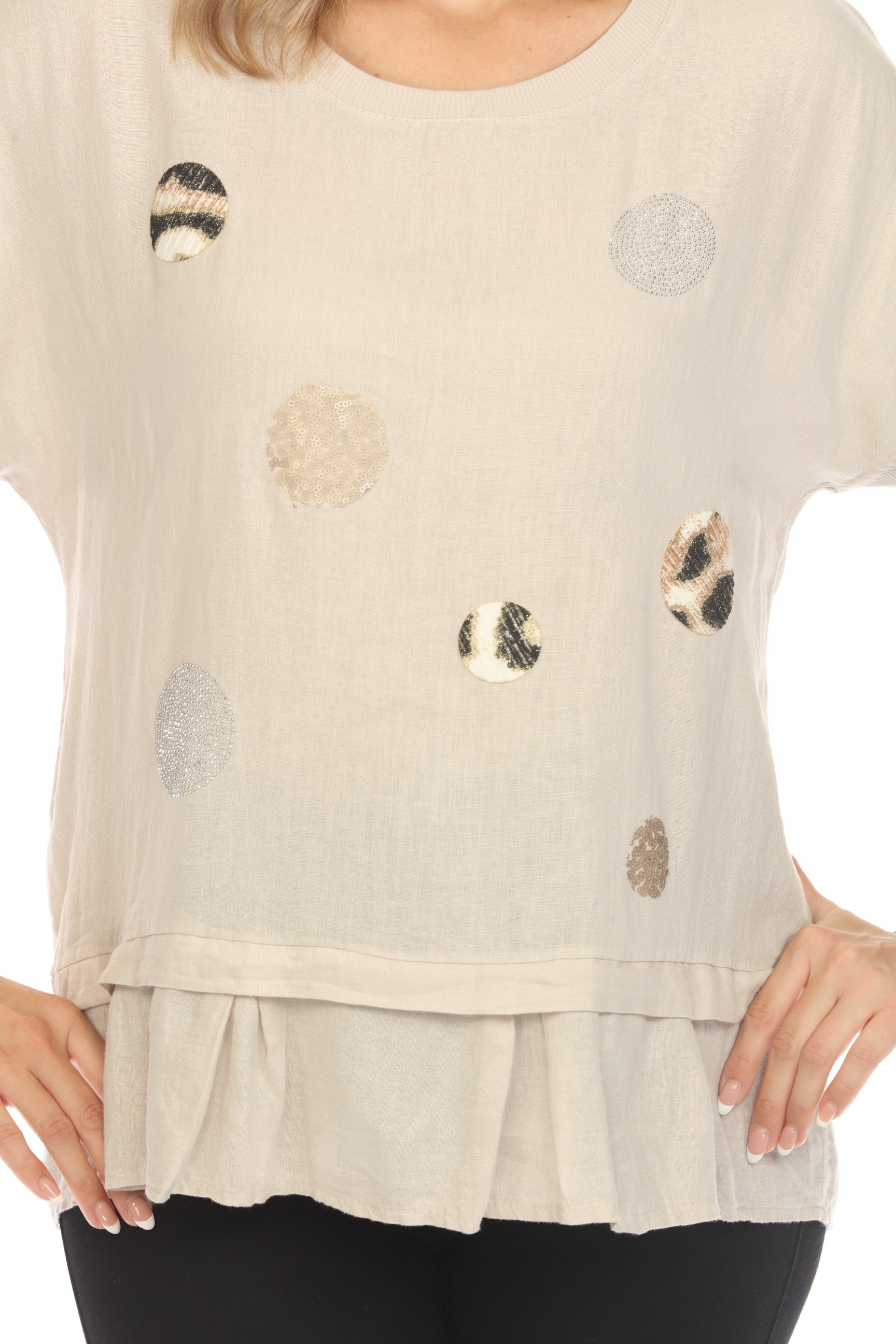 Patched style Tulip ruffle hem top