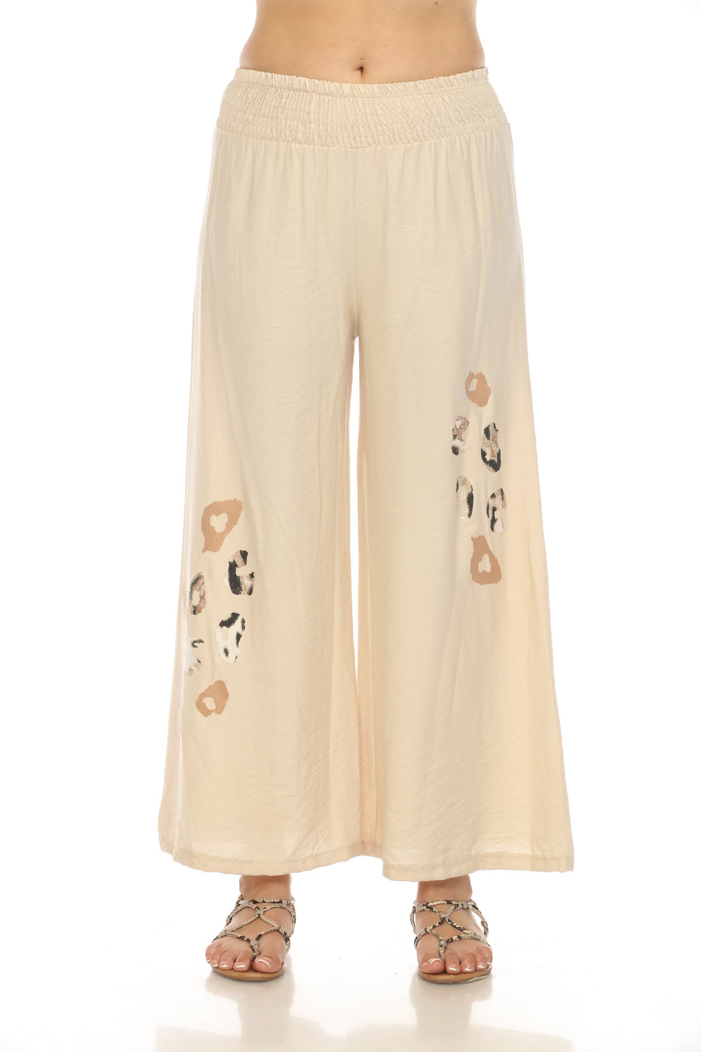 Wide Leg Elastic Pant with Animal Print