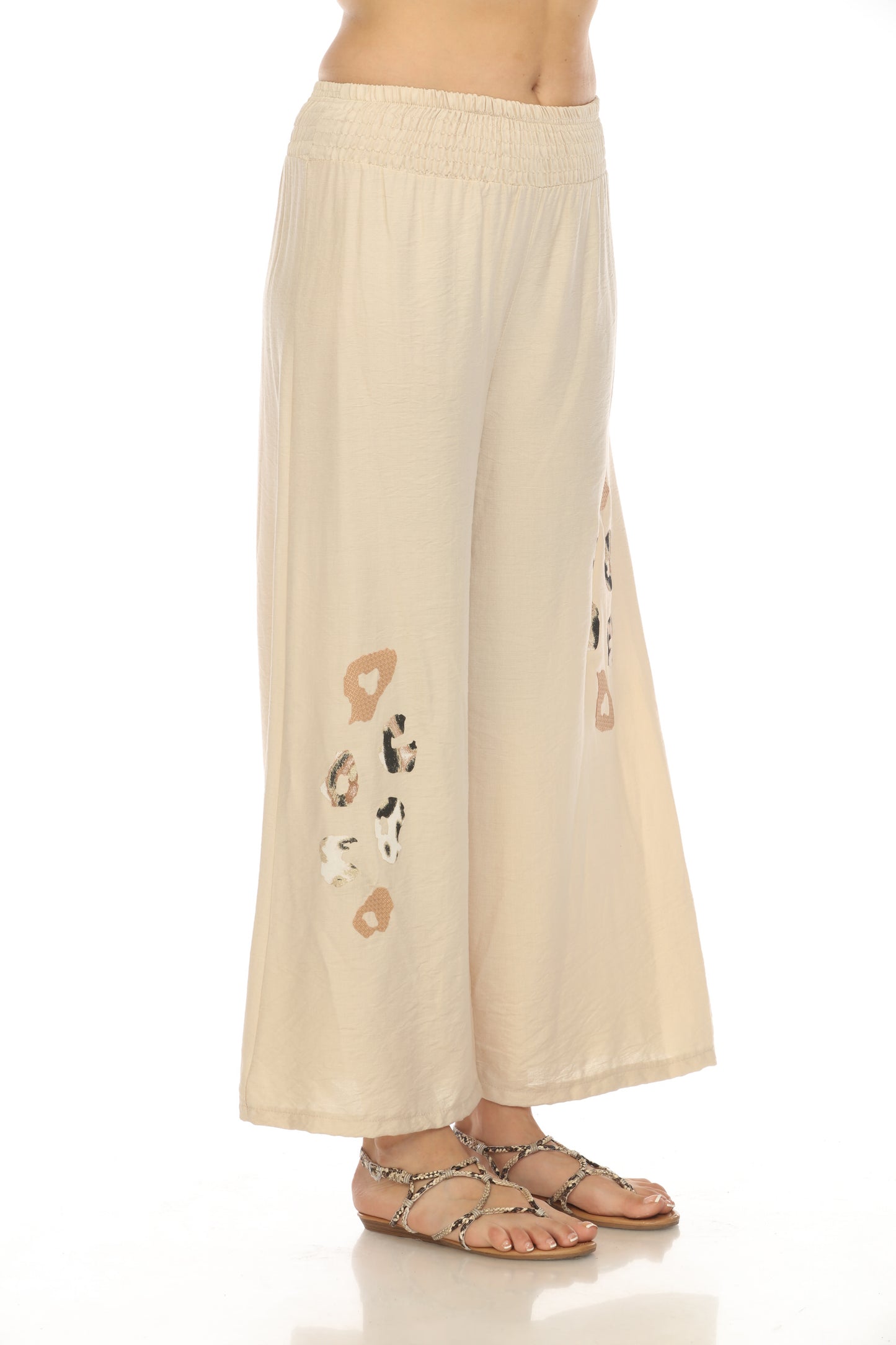 Wide Leg Elastic Pant with Animal Print