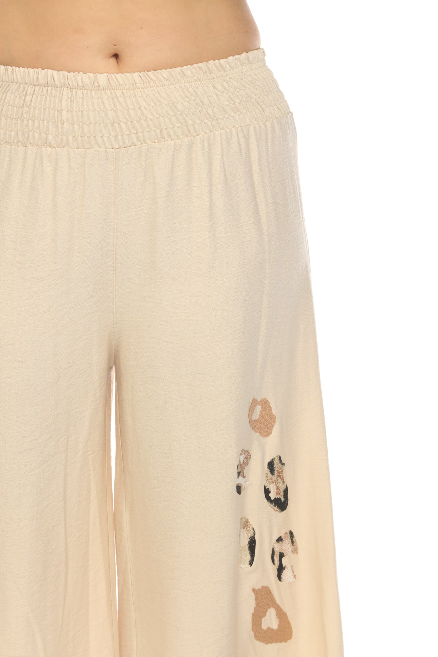 Wide Leg Elastic Pant with Animal Print