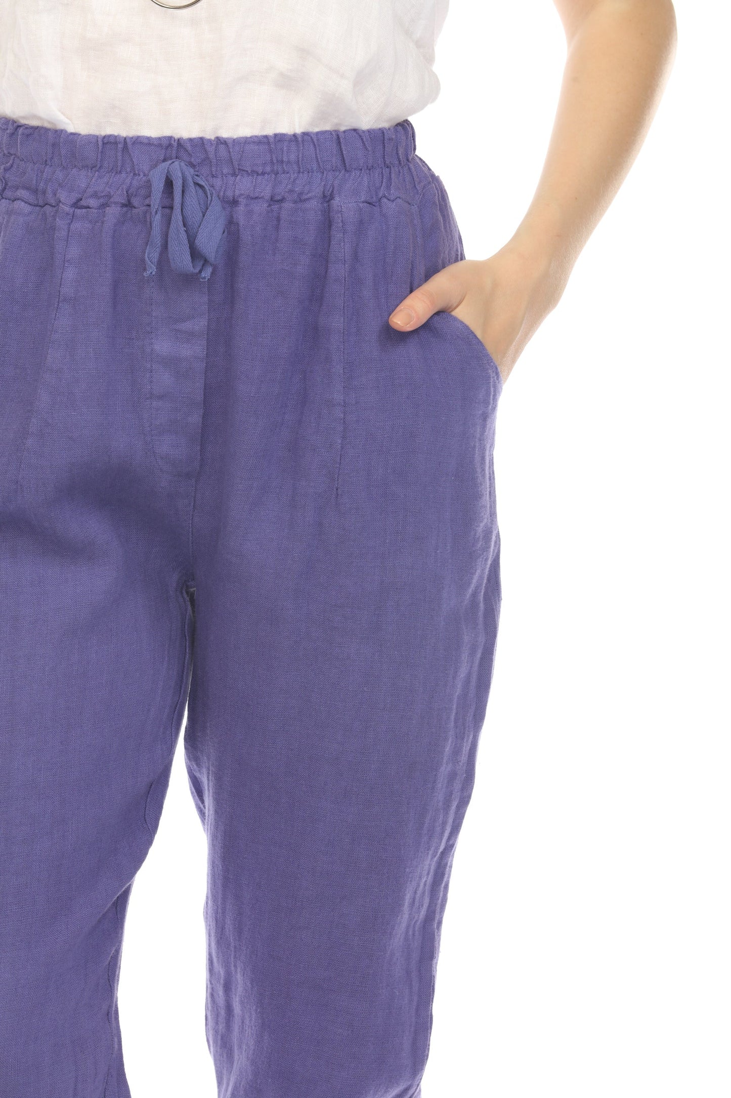 Purple Cropped style Drawstring Pockets Pant