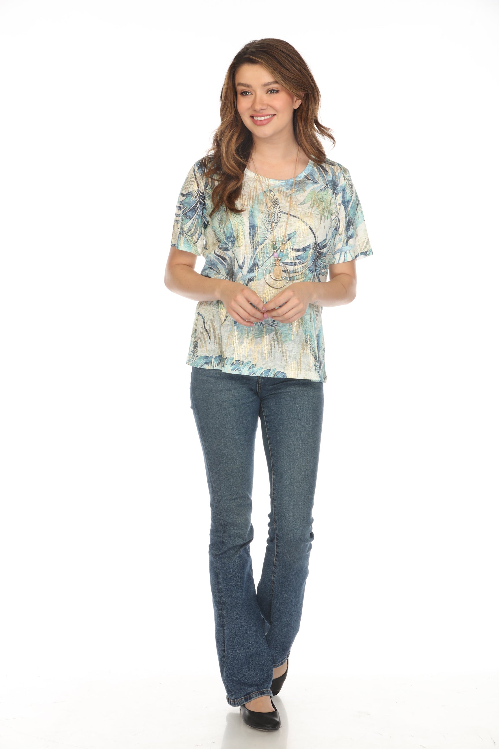 Palm Tree Glimmering Green Top