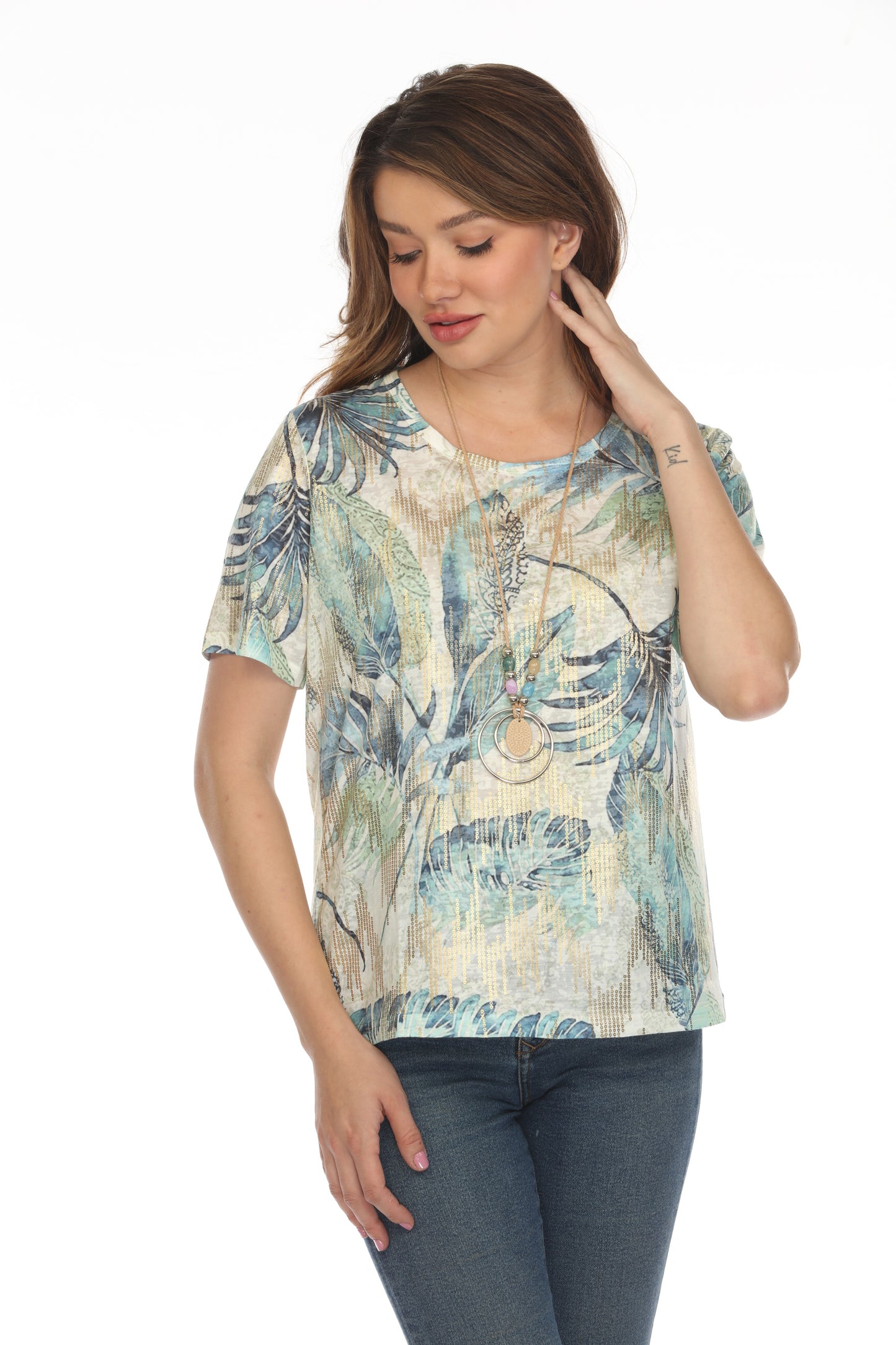 Palm Tree Glimmering Green Top