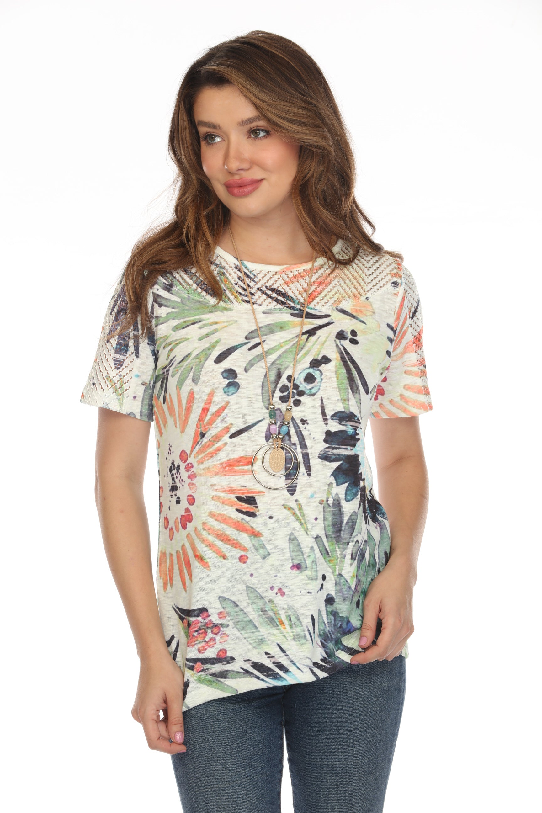 Colorful splash floral mesh Top
