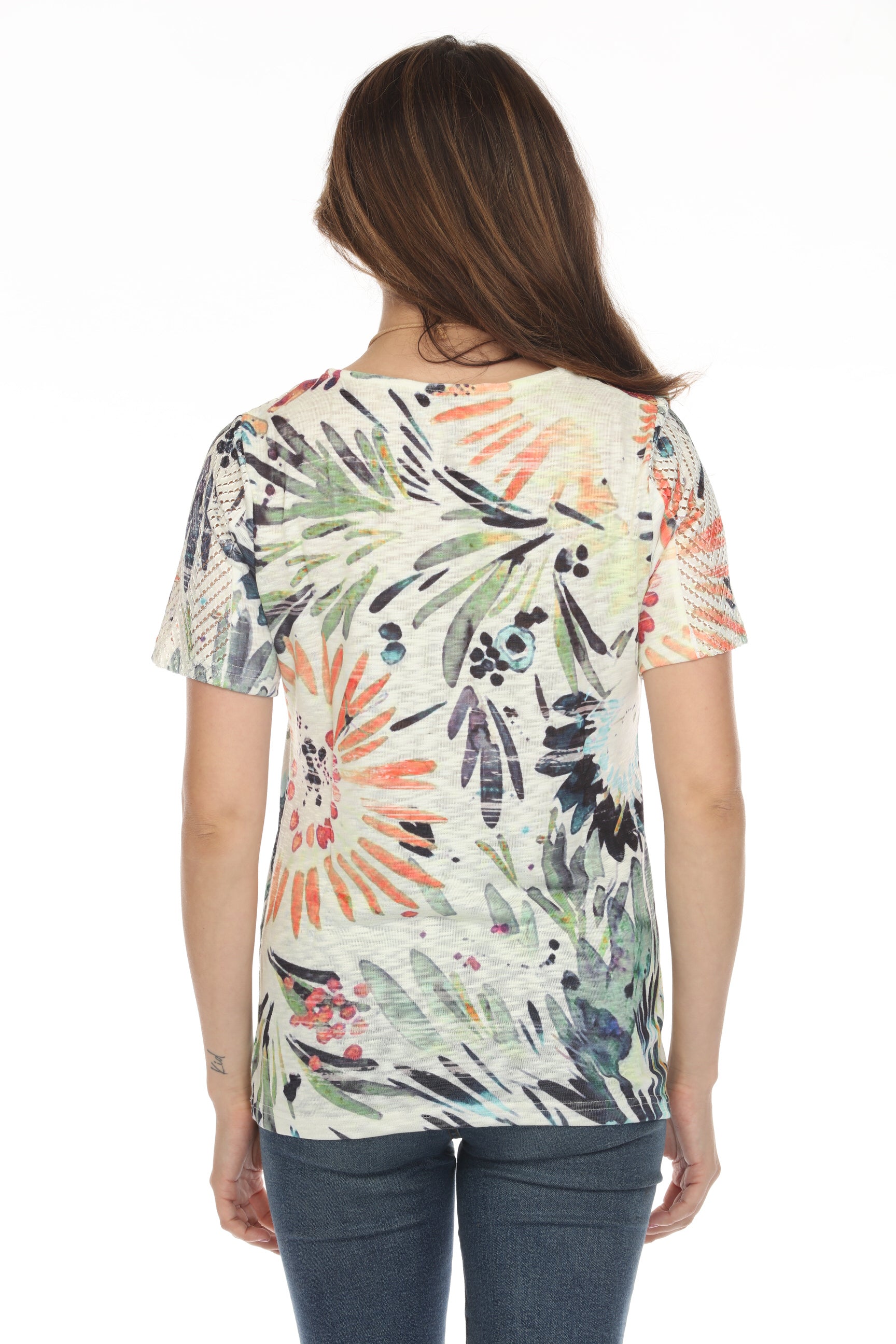 Colorful splash floral mesh Top