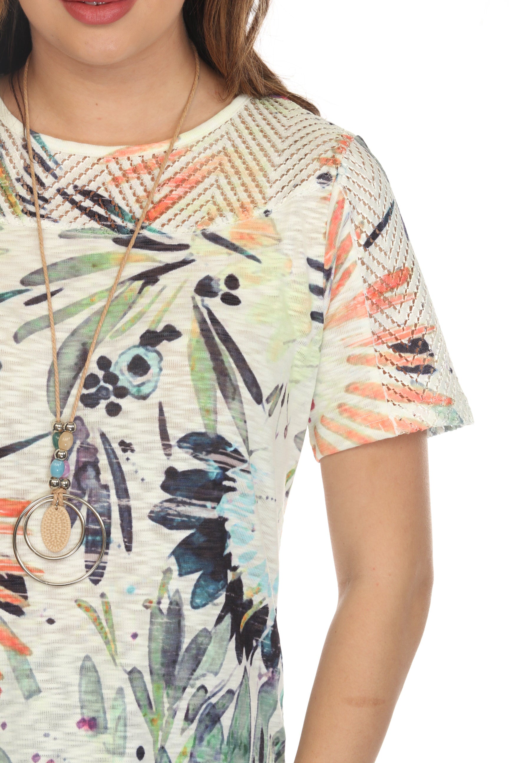 Colorful splash floral mesh Top