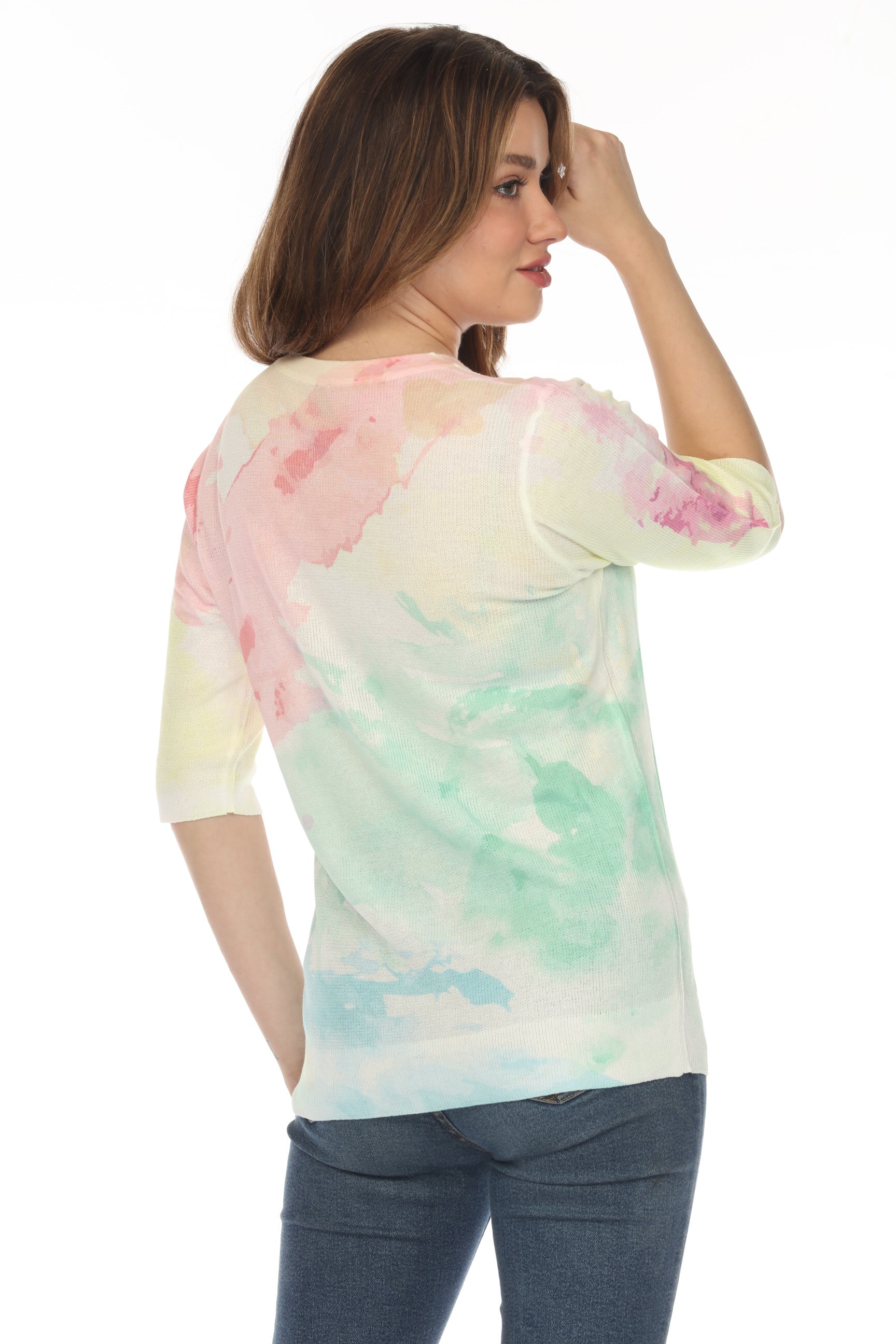Pink and Green Cloud Blended Top