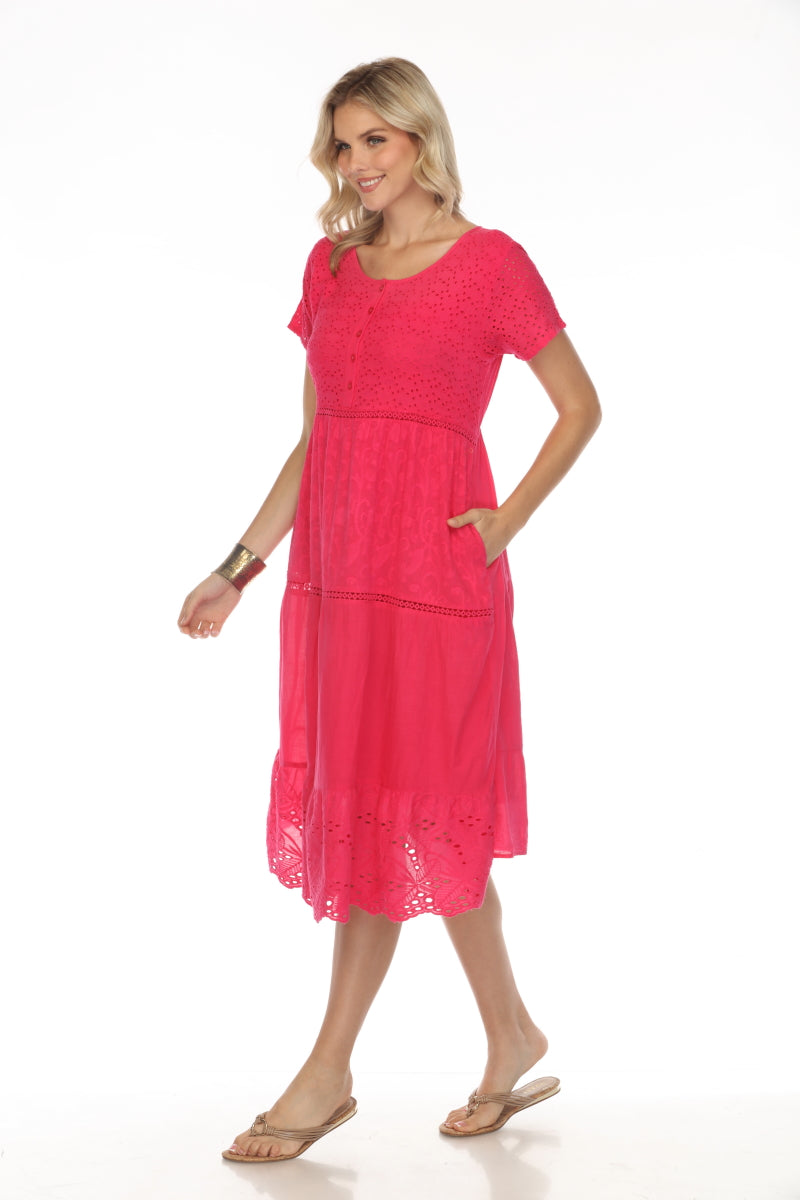 Fuchsia 100% Cotton Maxi Dress With Pockets