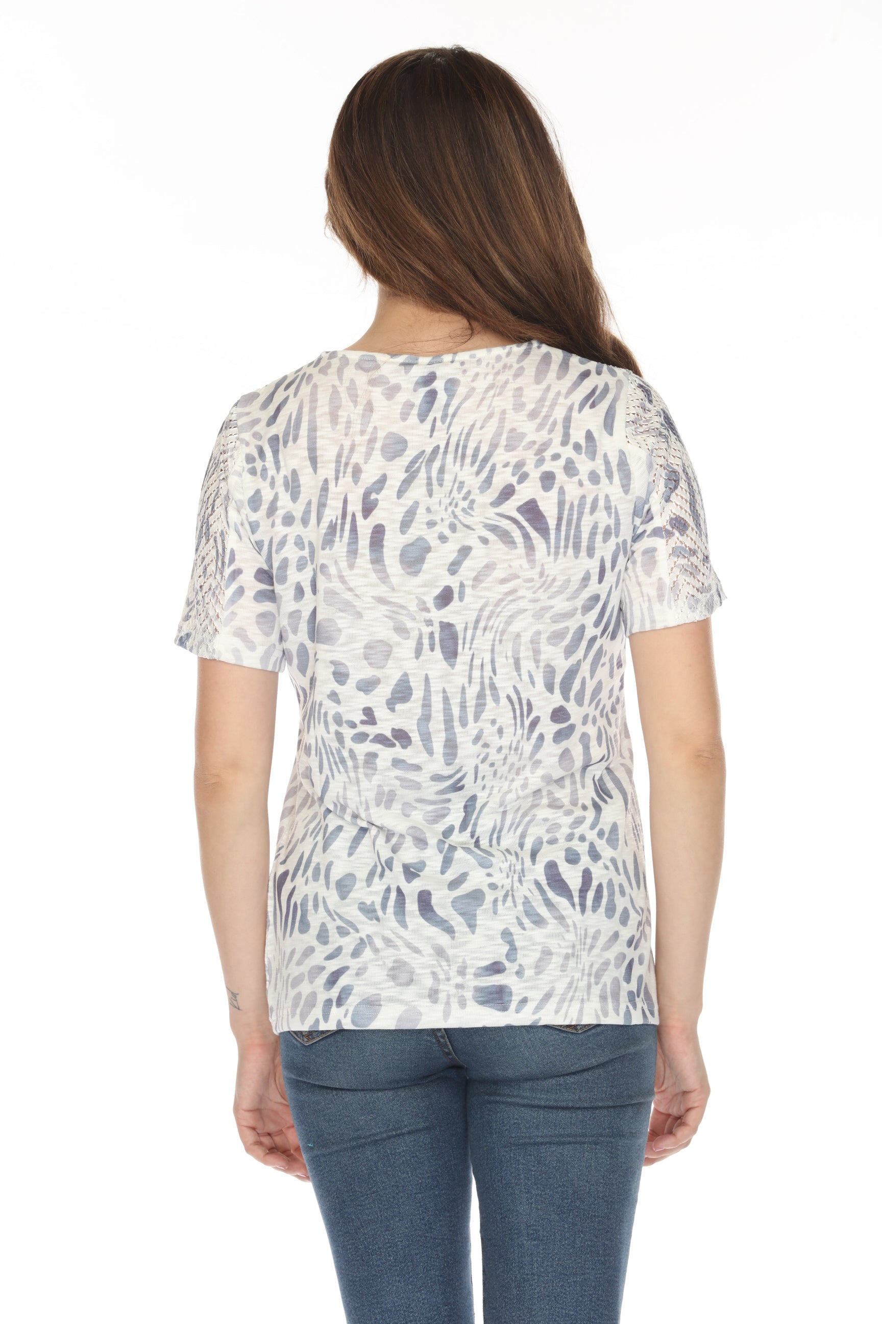 White grey modern printed Mesh Top