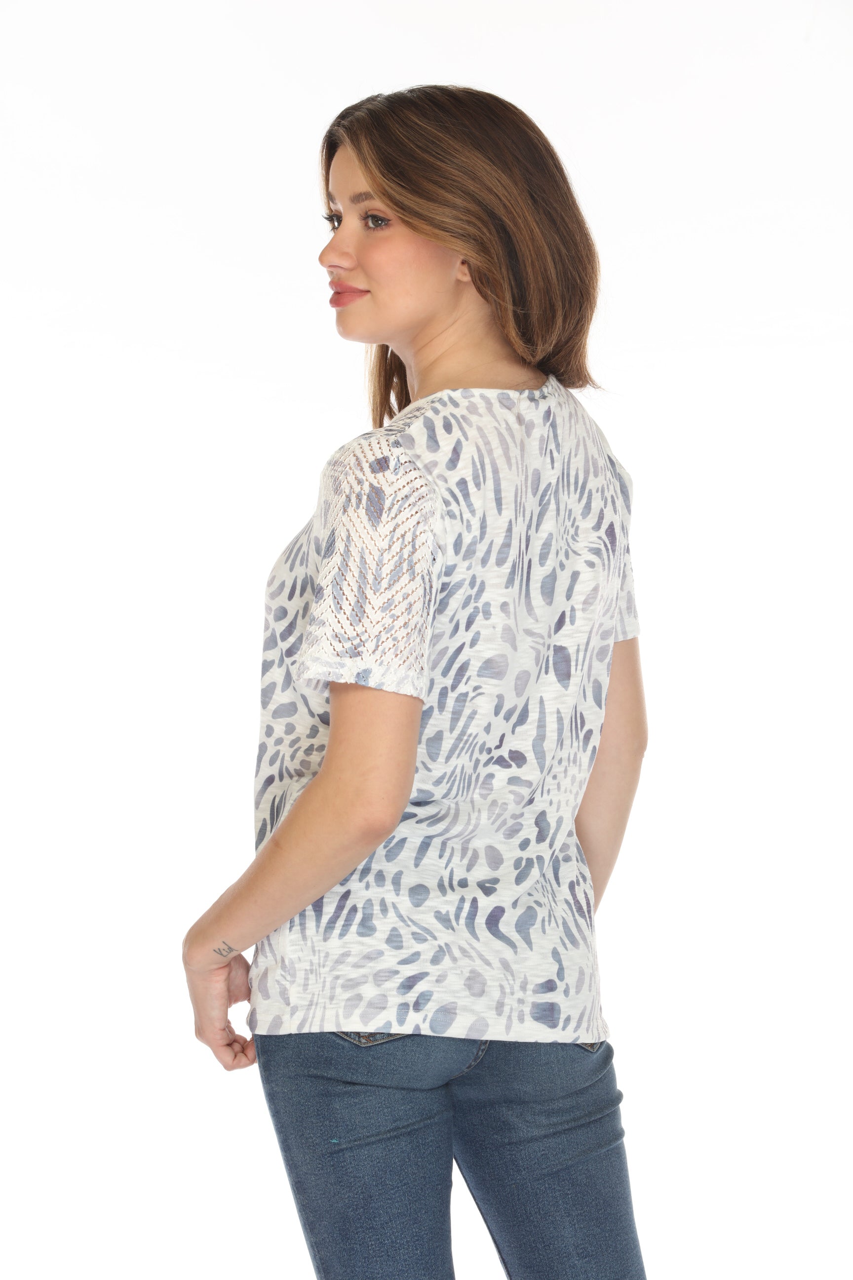 White grey modern printed Mesh Top